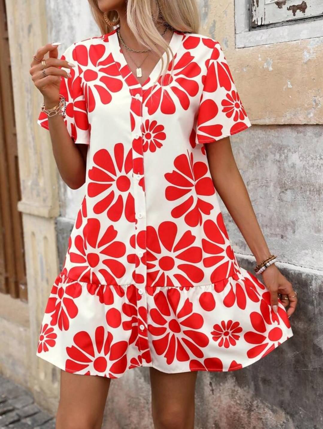     			gufrina Women Polyester Printed A-line Dress ( Red )