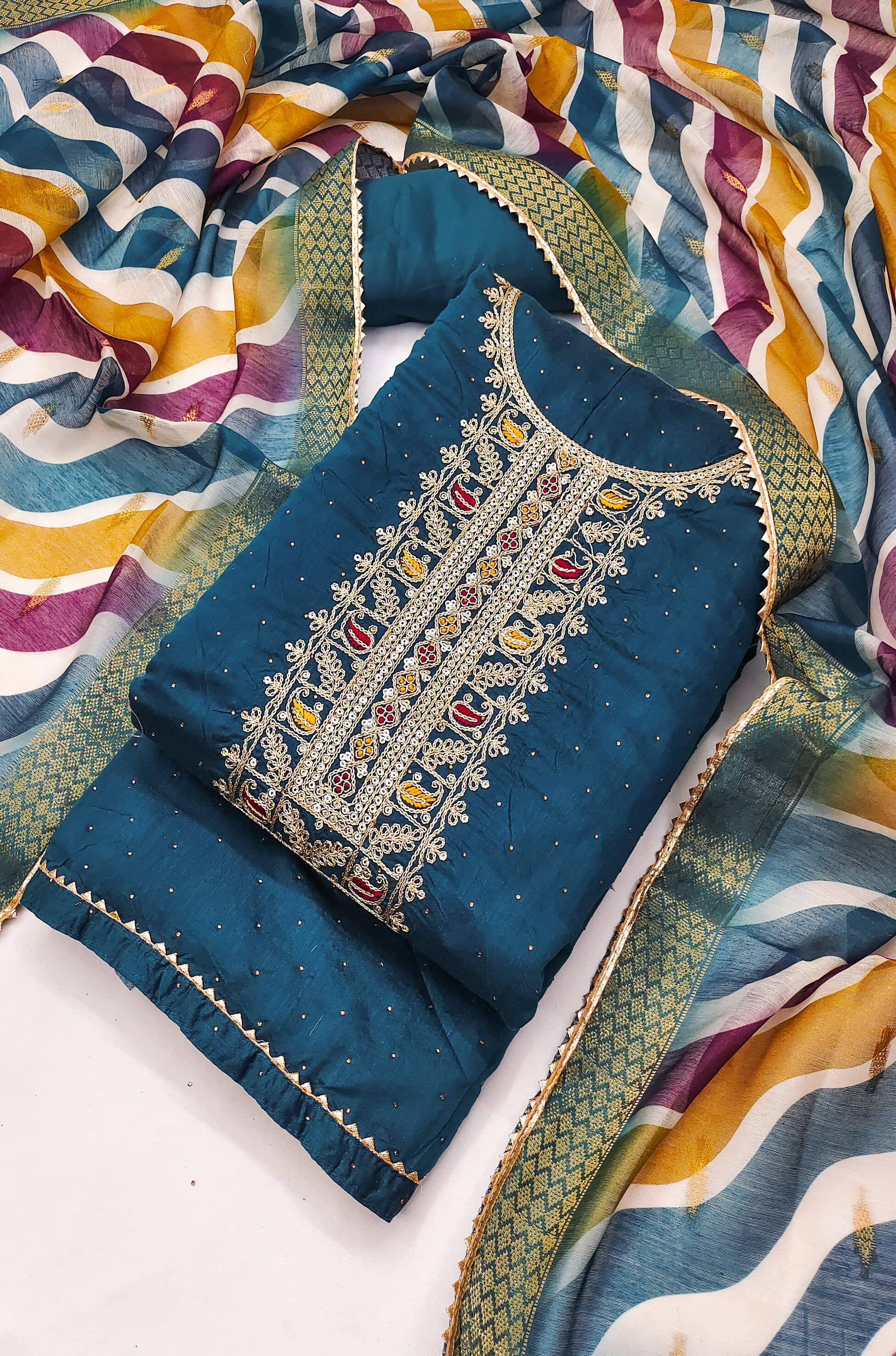 tavas Unstitched Chanderi Embroidered Dress Material - Blue ( Pack of 1 ) tavas Unstitched Chanderi Embroidered Dress Material - Blue ( Pack of 1 )