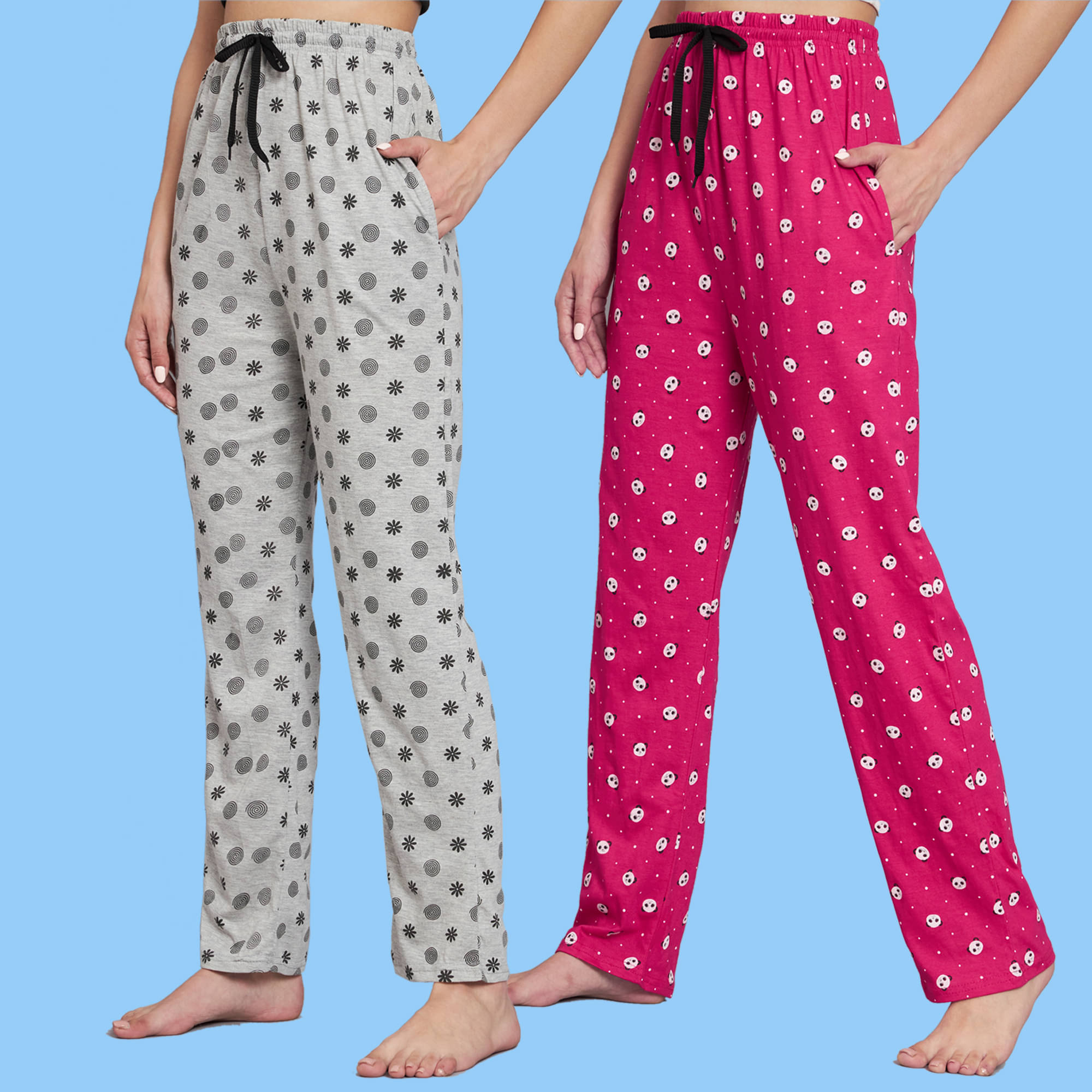     			DUCOHIVE Multicolor Cotton Women's Nightwear Pyjama ( Pack of 2 )
