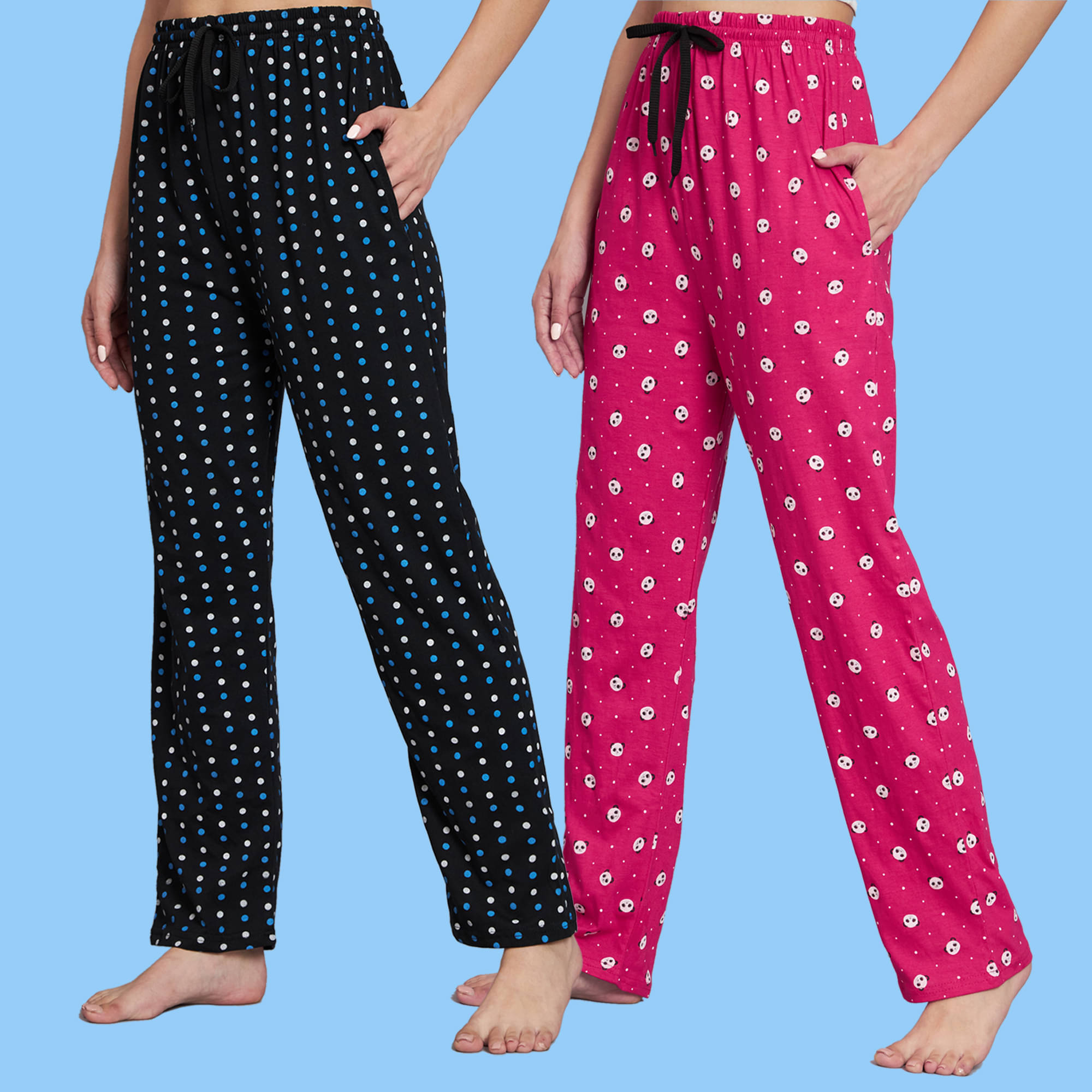     			DUCOHIVE Multicolor Cotton Women's Nightwear Pyjama ( Pack of 2 )