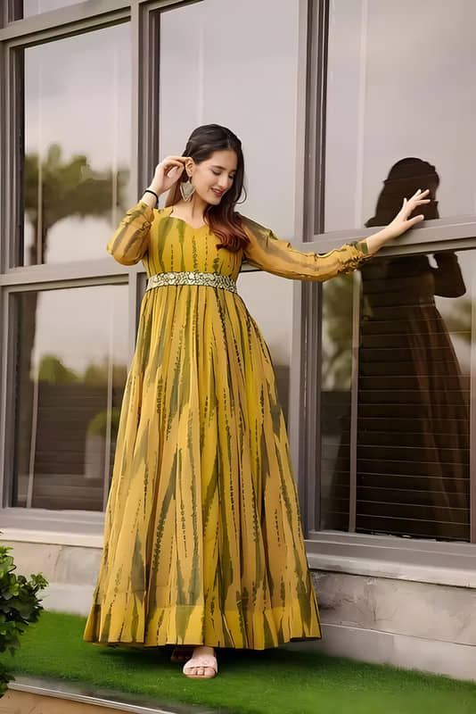 AK FASHION MALL Pack of 1 Georgette Printed Anarkali Women's Kurti - ( Yellow ) - Kurtis, Tunics | Buy online on ZillyBuy