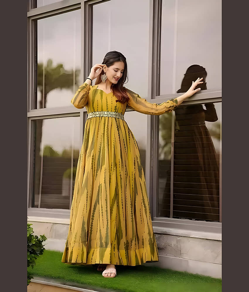 AK FASHION MALL Pack of 1 Georgette Printed Anarkali Women's Kurti - ( Yellow ) - Kurtis, Tunics | Buy online on ZillyBuy