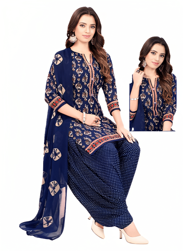 ANNAPURNA CREATION Unstitched Crepe Printed Dress Material - Dark Blue ( Pack of 1 ) ANNAPURNA CREATION Unstitched Crepe Printed Dress Material - Dark Blue ( Pack of 1 )