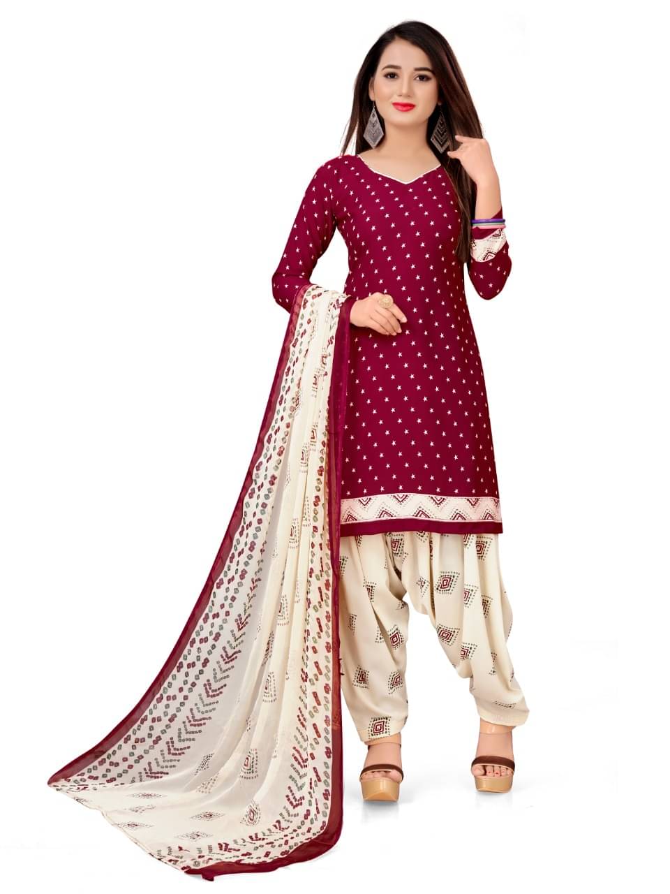 ANNAPURNA CREATION Unstitched Crepe Printed Dress Material - Maroon ( Pack of 1 ) ANNAPURNA CREATION Unstitched Crepe Printed Dress Material - Maroon ( Pack of 1 )
