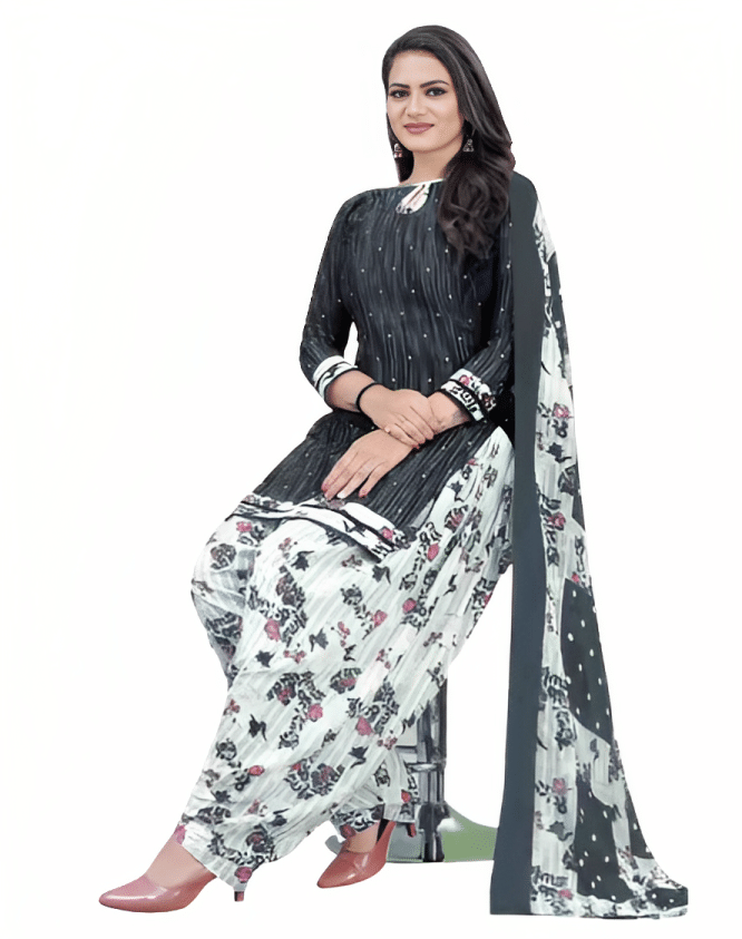 ANNAPURNA CREATION Unstitched Crepe Printed Dress Material - Dark Grey ( Pack of 1 ) ANNAPURNA CREATION Unstitched Crepe Printed Dress Material - Dark Grey ( Pack of 1 )