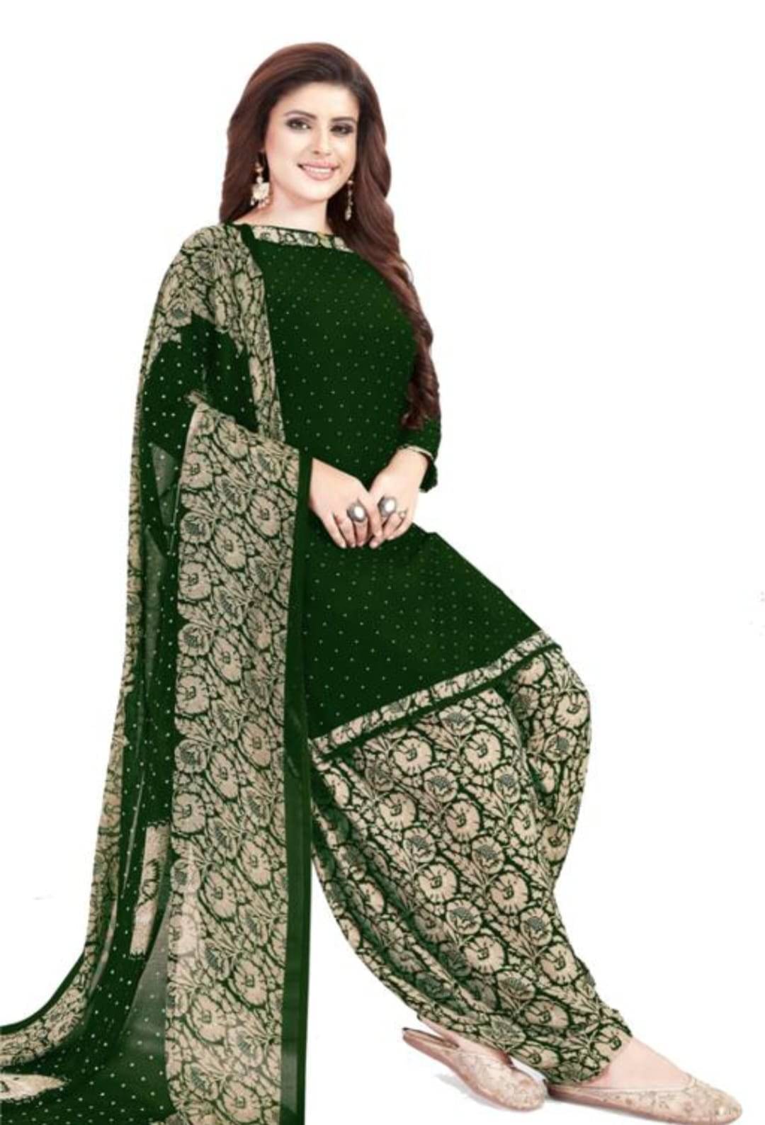 ANNAPURNA CREATION Unstitched Crepe Printed Dress Material - Dark Green ( Pack of 1 ) ANNAPURNA CREATION Unstitched Crepe Printed Dress Material - Dark Green ( Pack of 1 )