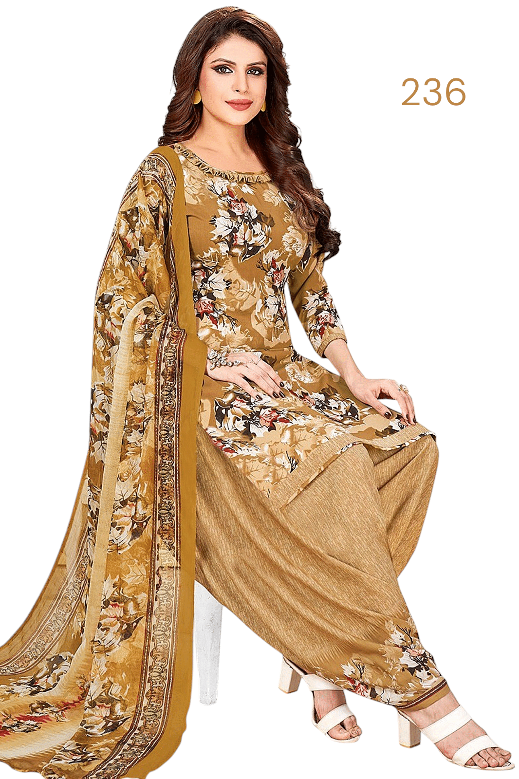 ANNAPURNA CREATION Unstitched Crepe Printed Dress Material - Beige ( Pack of 1 ) ANNAPURNA CREATION Unstitched Crepe Printed Dress Material - Beige ( Pack of 1 )