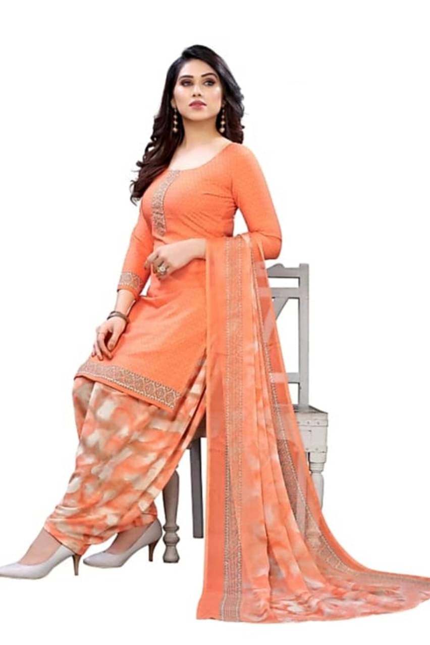 ANNAPURNA CREATION Unstitched Crepe Self Design Dress Material - Orange ( Pack of 1 ) ANNAPURNA CREATION Unstitched Crepe Self Design Dress Material - Orange ( Pack of 1 )
