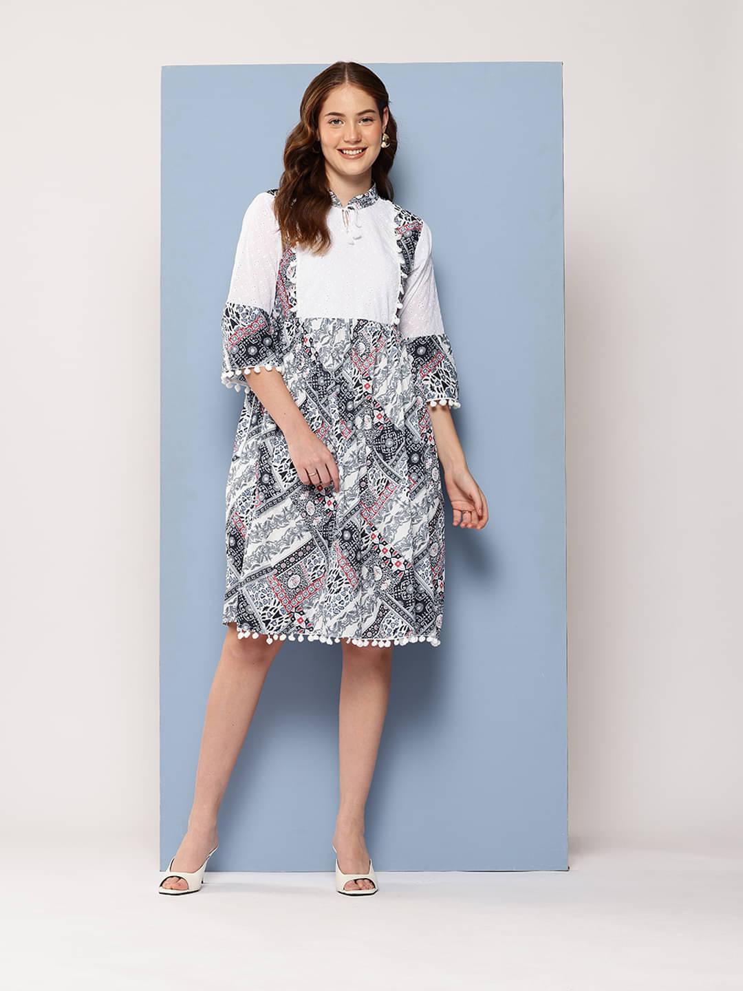 Aarika Women Polyester Printed Fit & Flare Dress ( Grey ) Aarika Women Polyester Printed Fit & Flare Dress ( Grey )