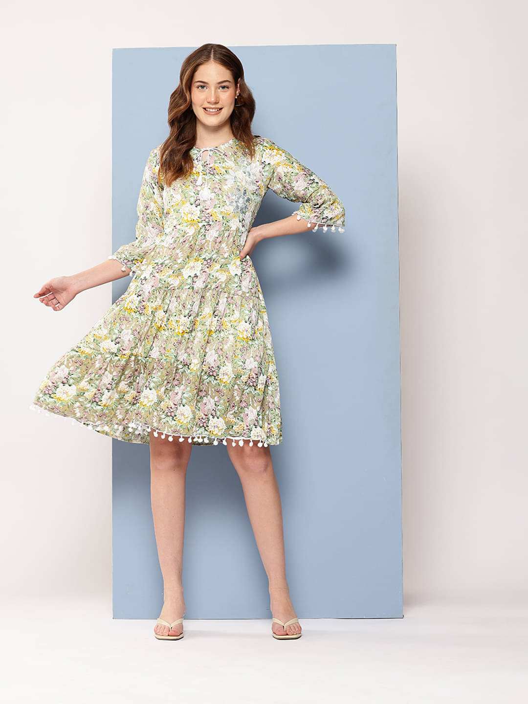 Aarika Women Polyester Printed Fit & Flare Dress ( Green ) Aarika Women Polyester Printed Fit & Flare Dress ( Green )