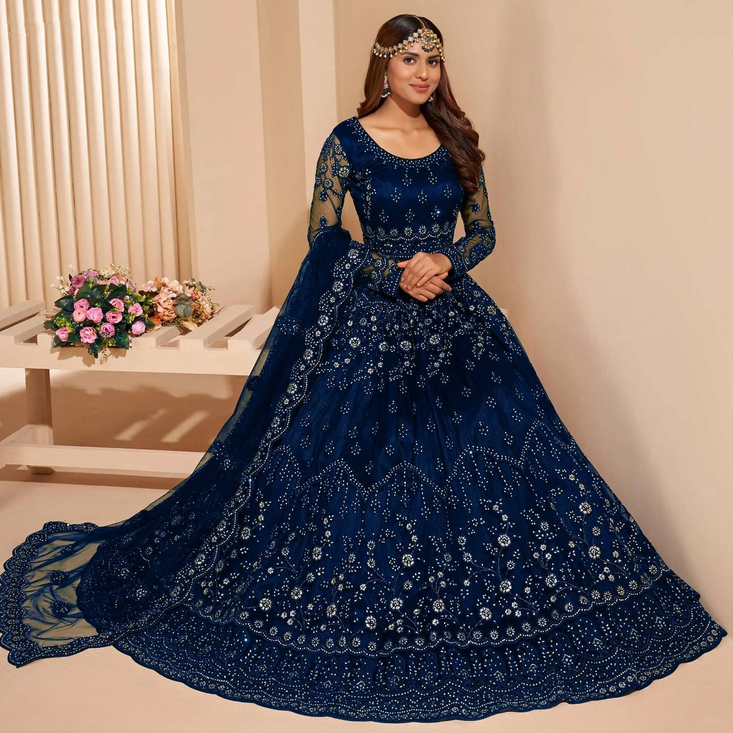 Aika Teal Flared Net Women's Semi Stitched Ethnic Gown ( Pack of 1 ) Aika Teal Flared Net Women's Semi Stitched Ethnic Gown ( Pack of 1 )