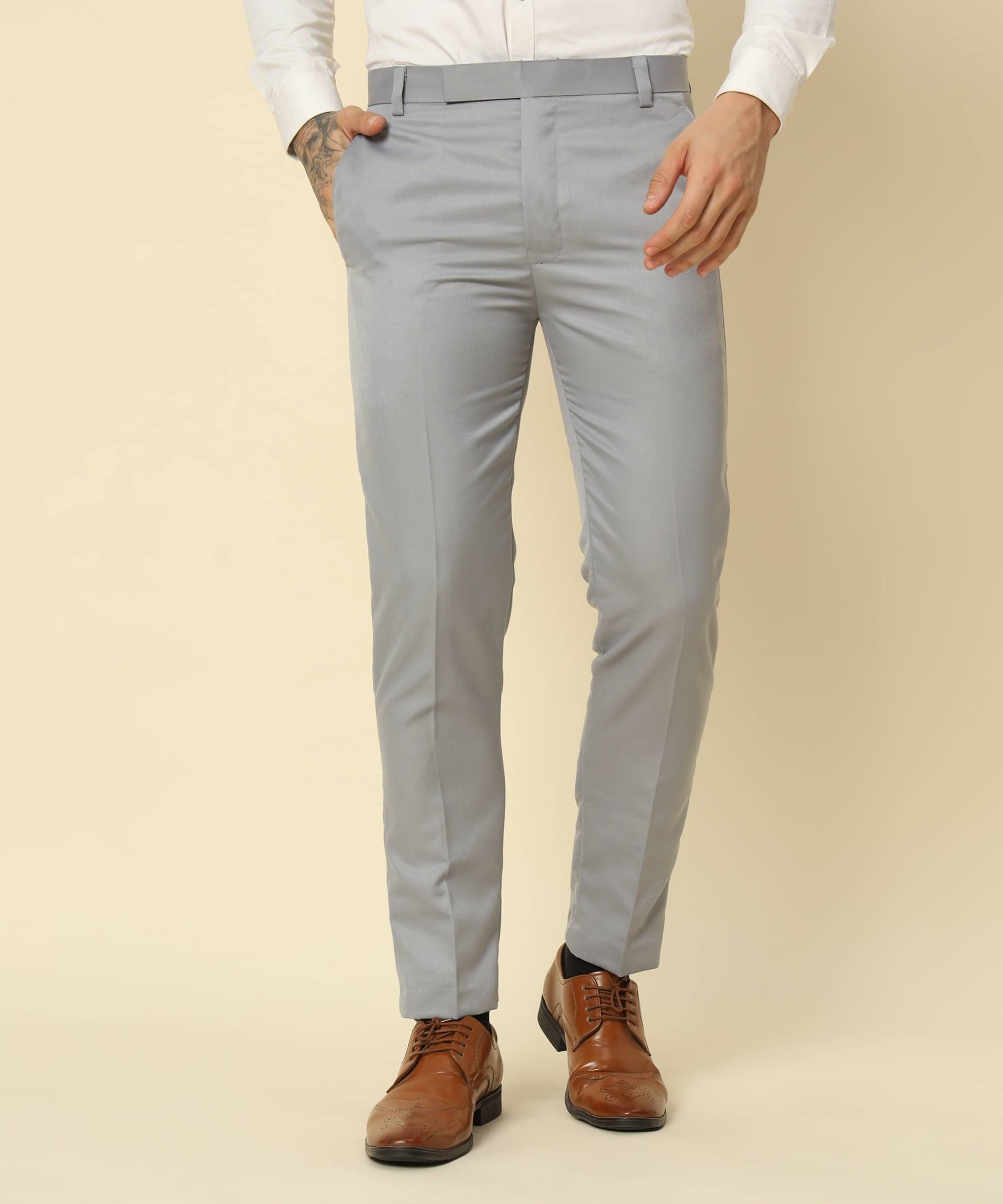     			BRYLES Regular Flat Men's Formal Trouser - Light Grey ( Pack of 1 )