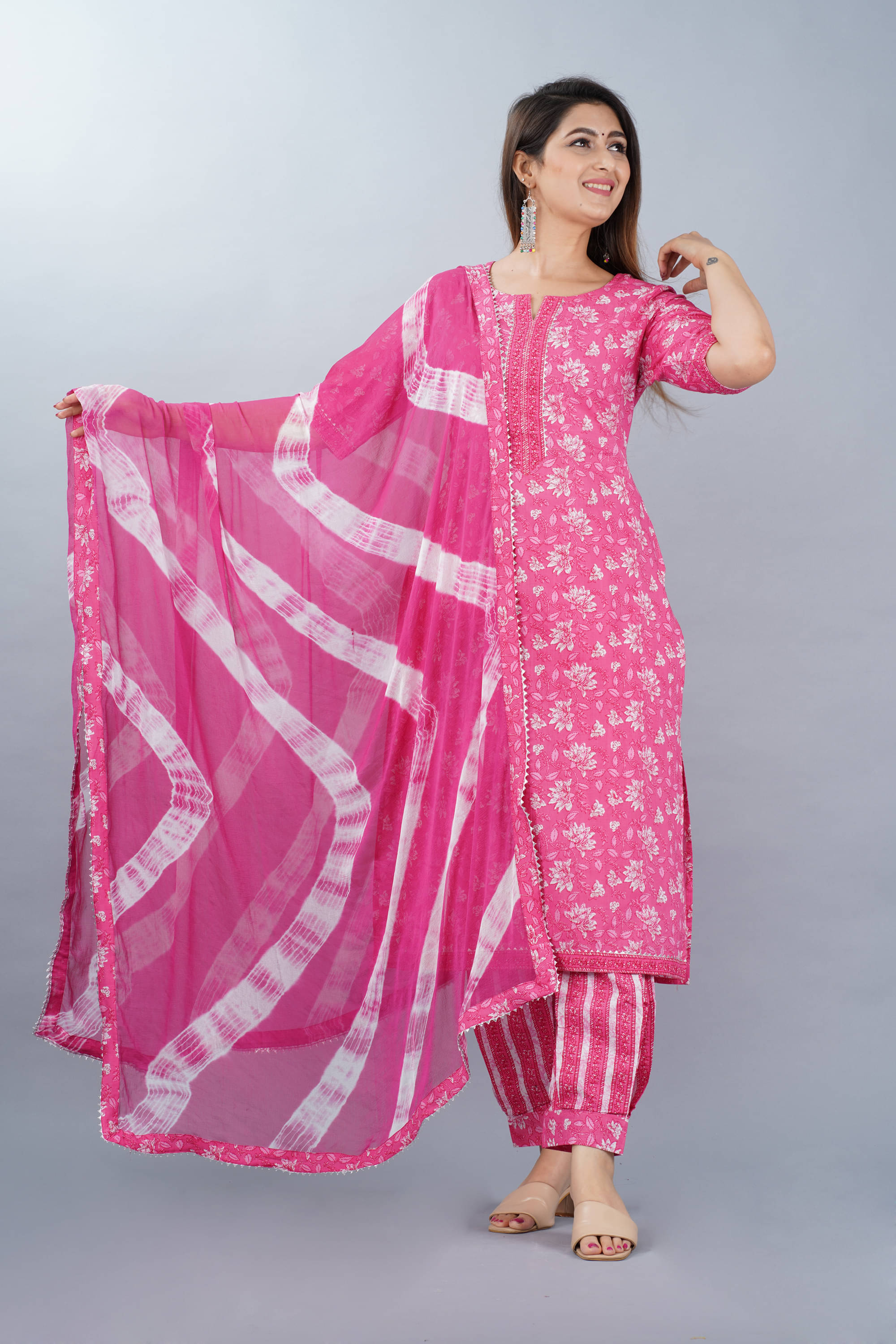     			D K W Cotton Printed Kurti With Pants Women's Stitched Salwar Suit - Pink ( Pack of 1 )