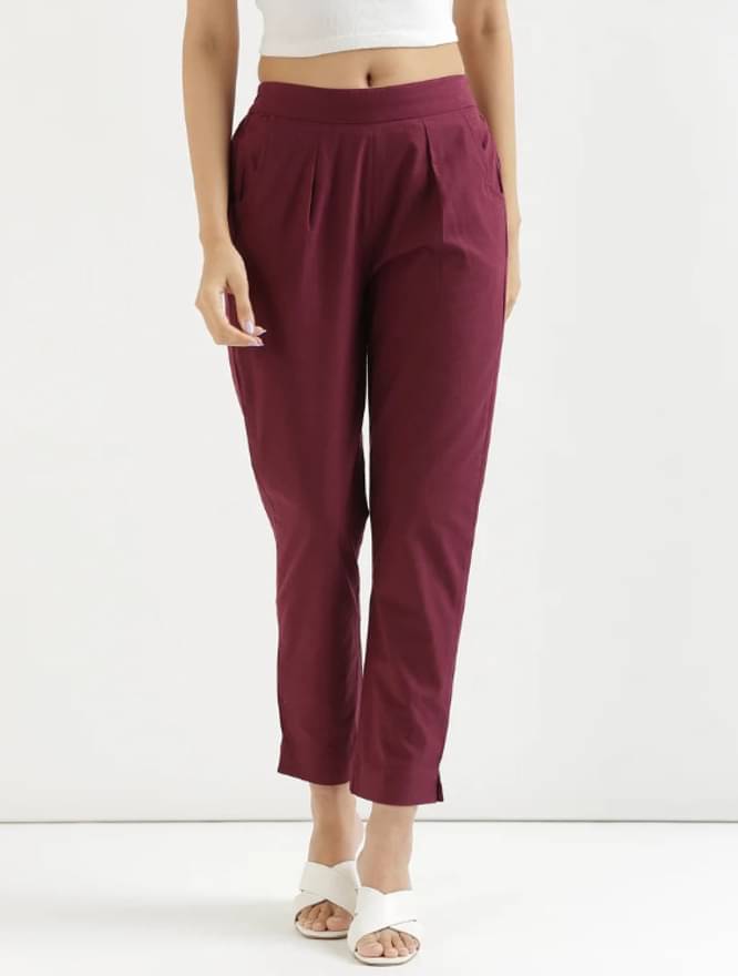     			D K W - Wine Cotton Women's Straight Pant ( Pack of 1 )