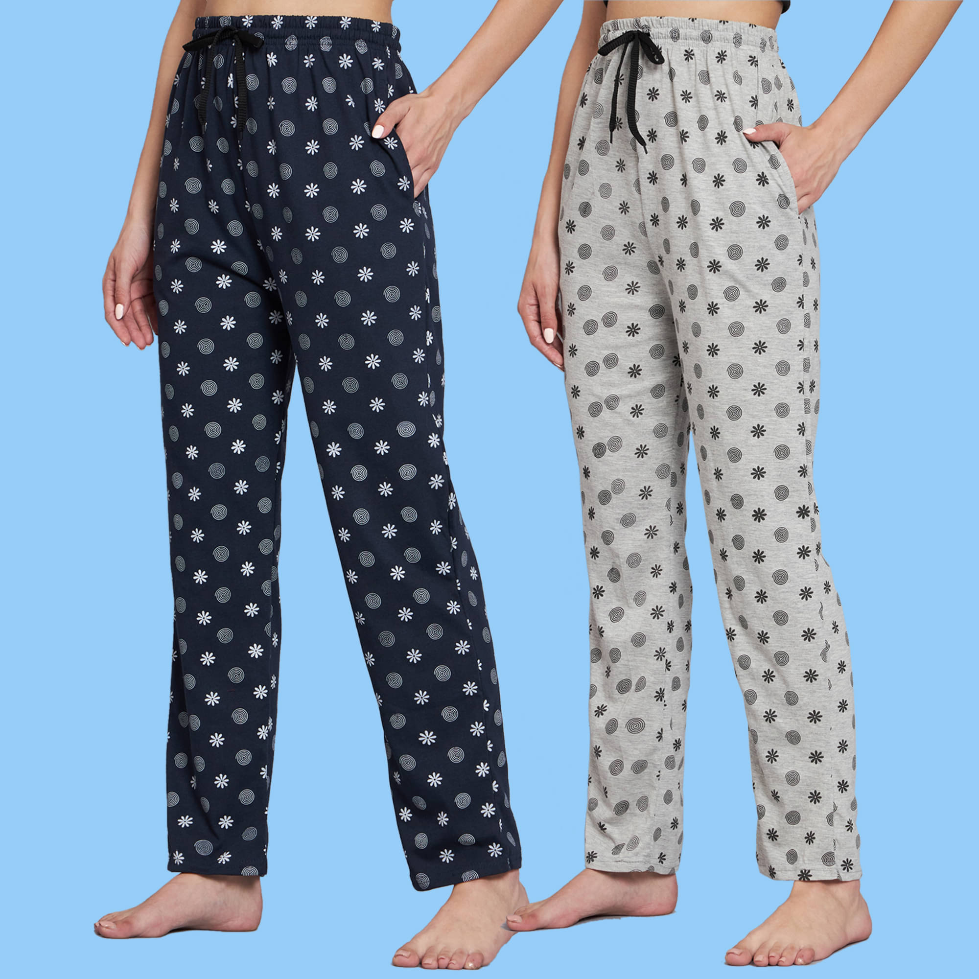     			DUCOHIVE Multicolor Cotton Women's Nightwear Pyjama ( Pack of 2 )