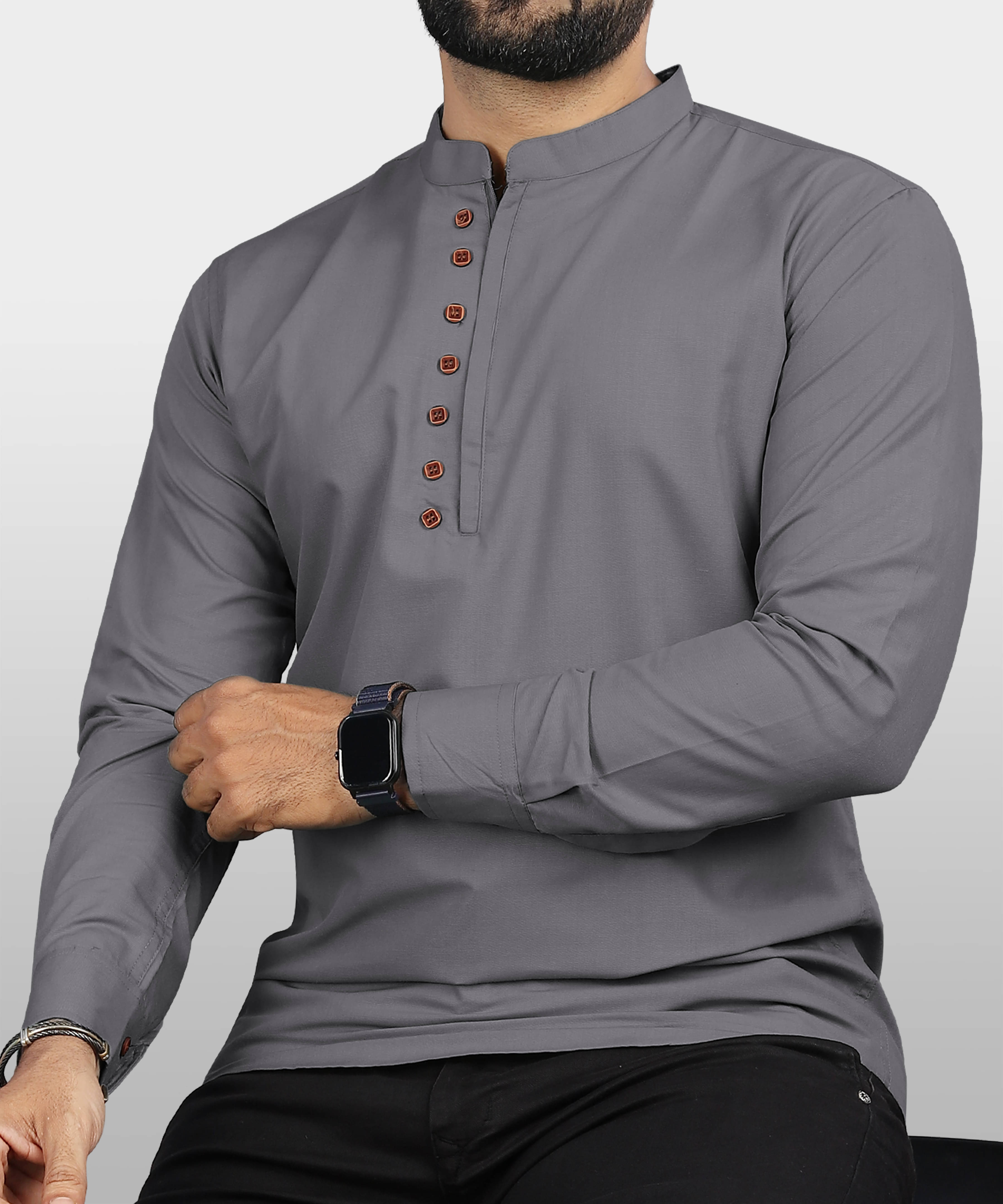 Ethnic Trendz Grey Cotton Blend Men's Shirt Style Kurta ( Pack of 1 ) Ethnic Trendz Grey Cotton Blend Men's Shirt Style Kurta ( Pack of 1 )