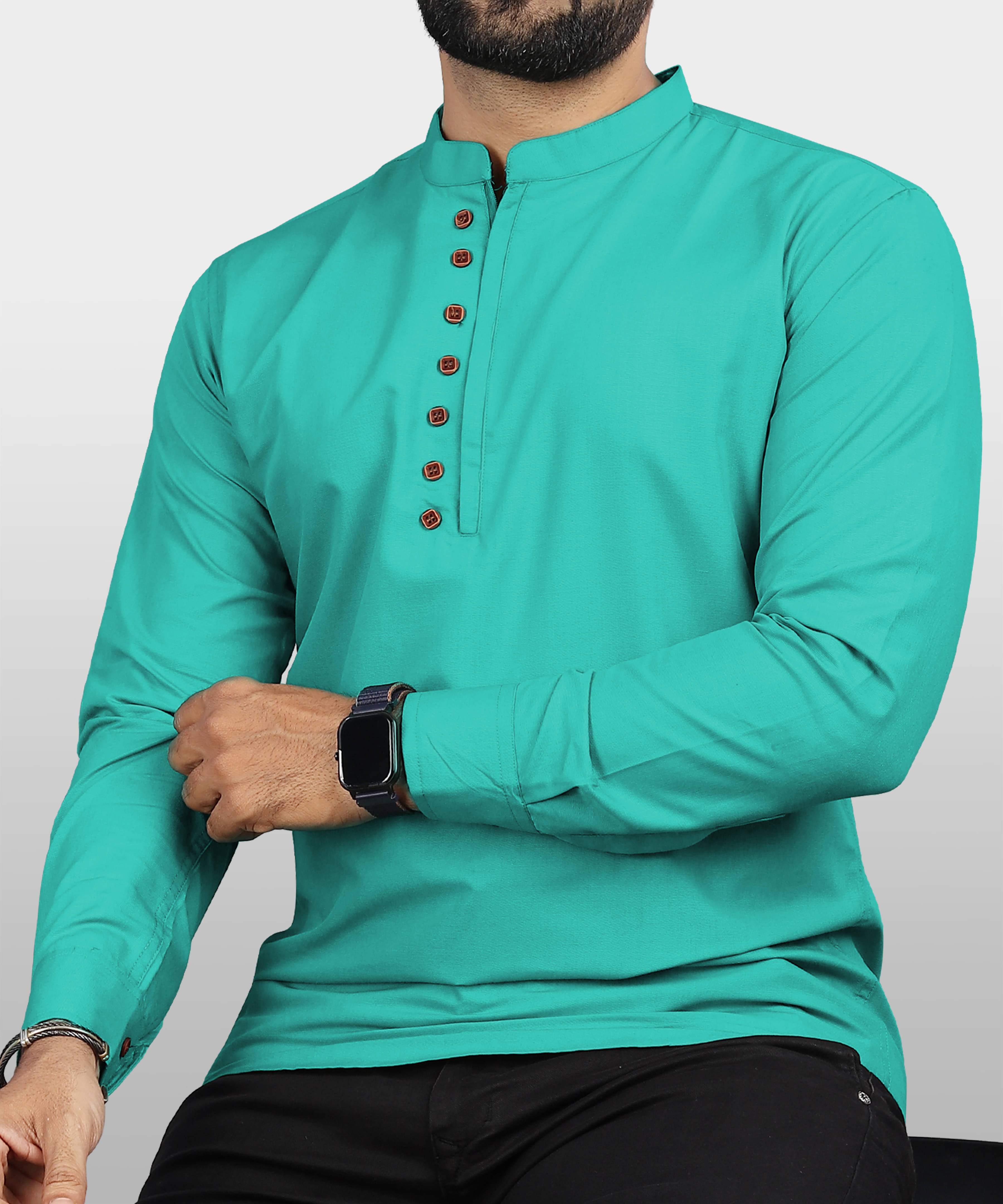     			Ethnic Trendz Sea Green Cotton Blend Men's Shirt Style Kurta ( Pack of 1 )