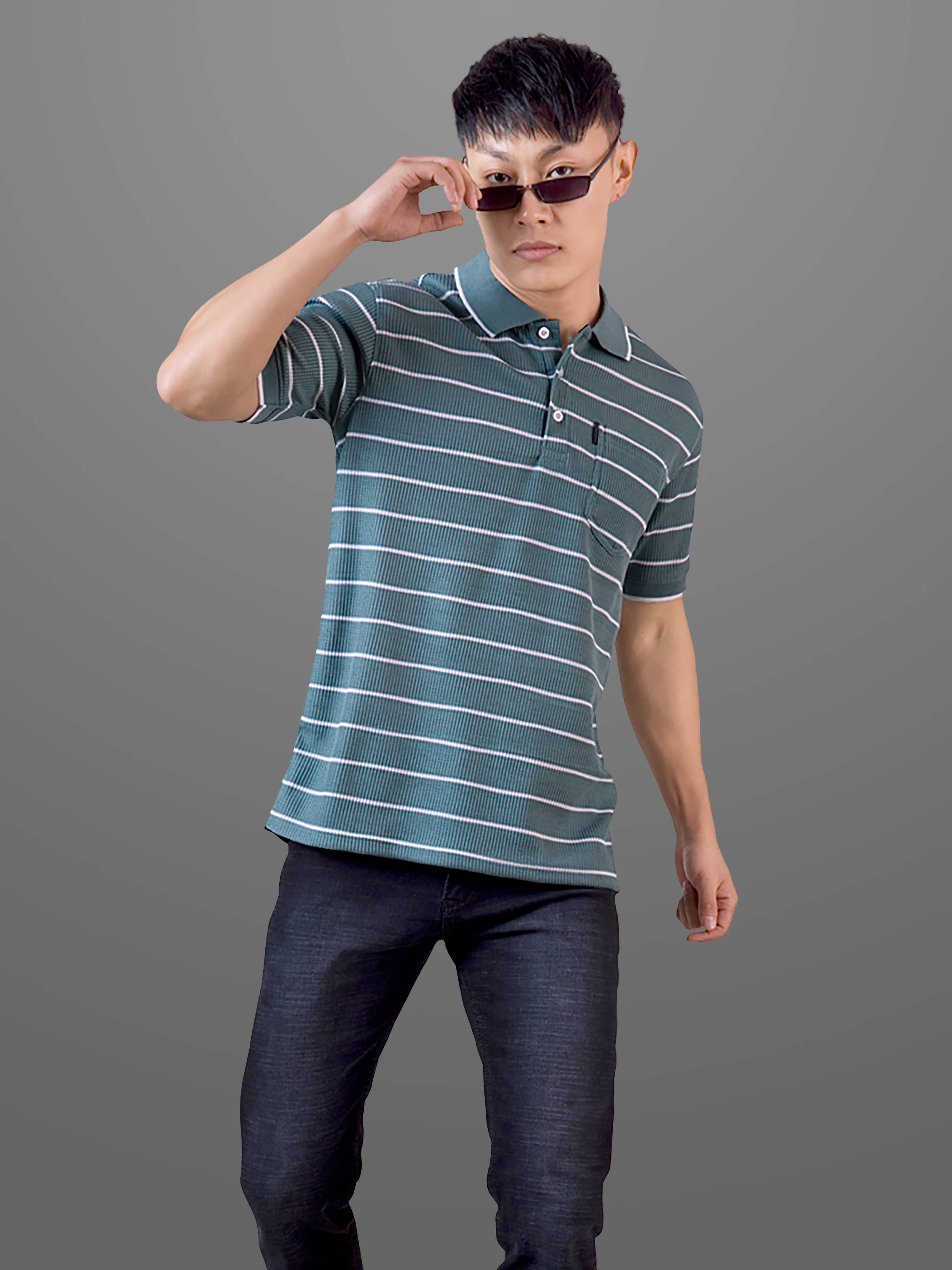     			FROSEN FOX Pack of 1 Cotton Regular Fit Striped Half Sleeves Men's Polo T Shirt ( Green )