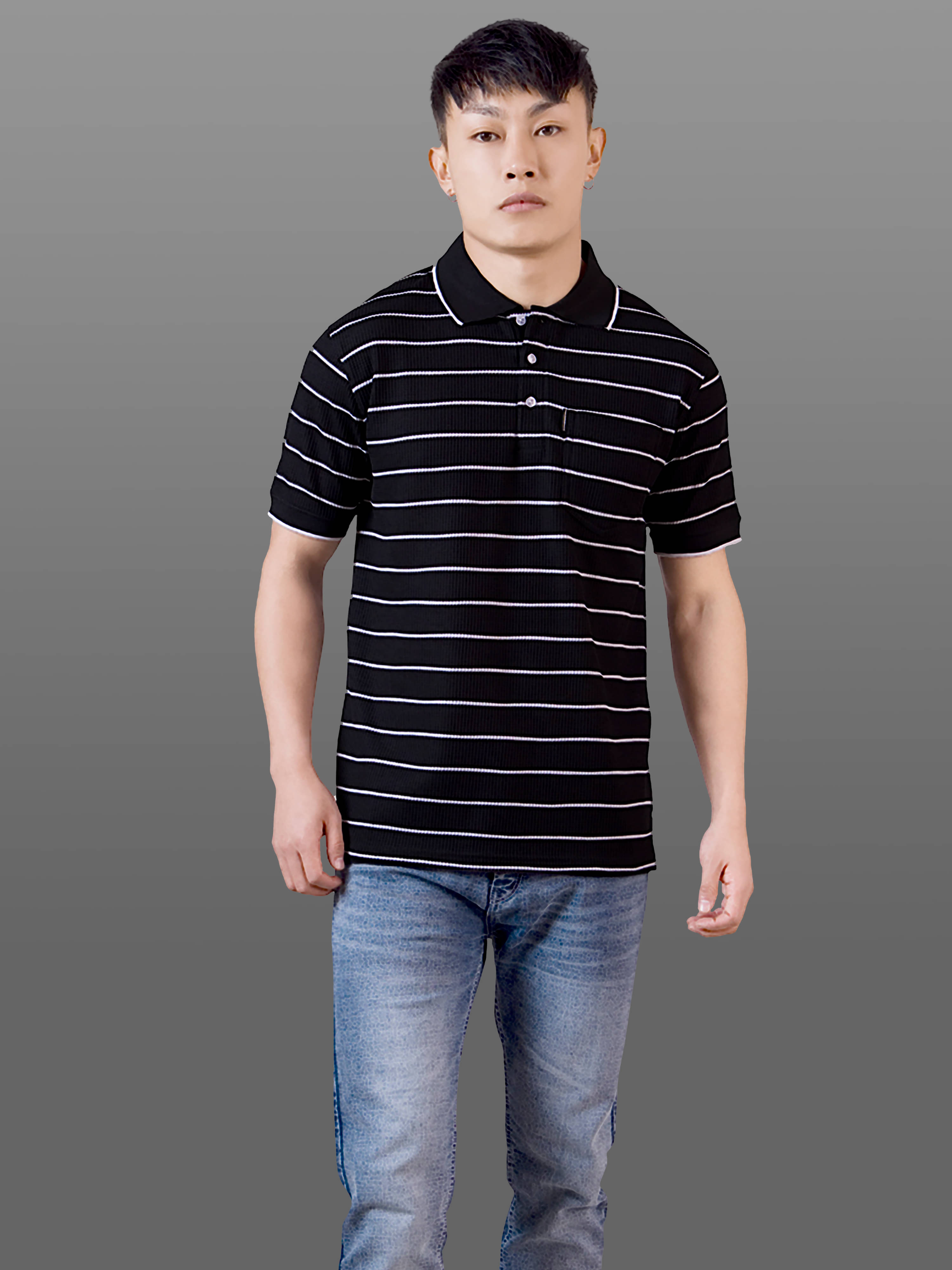    			FROSEN FOX Pack of 1 Cotton Regular Fit Striped Half Sleeves Men's Polo T Shirt ( Black )