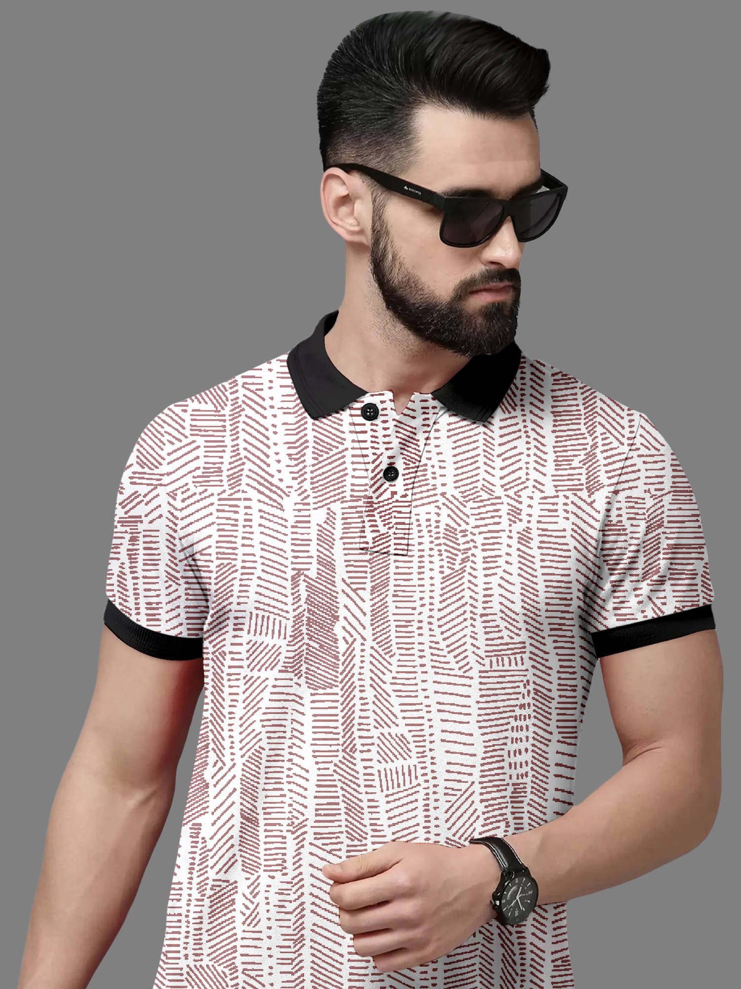     			FTX Pack of 1 Lycra Regular Fit Printed Half Sleeves Men's Polo T Shirt ( Pink )