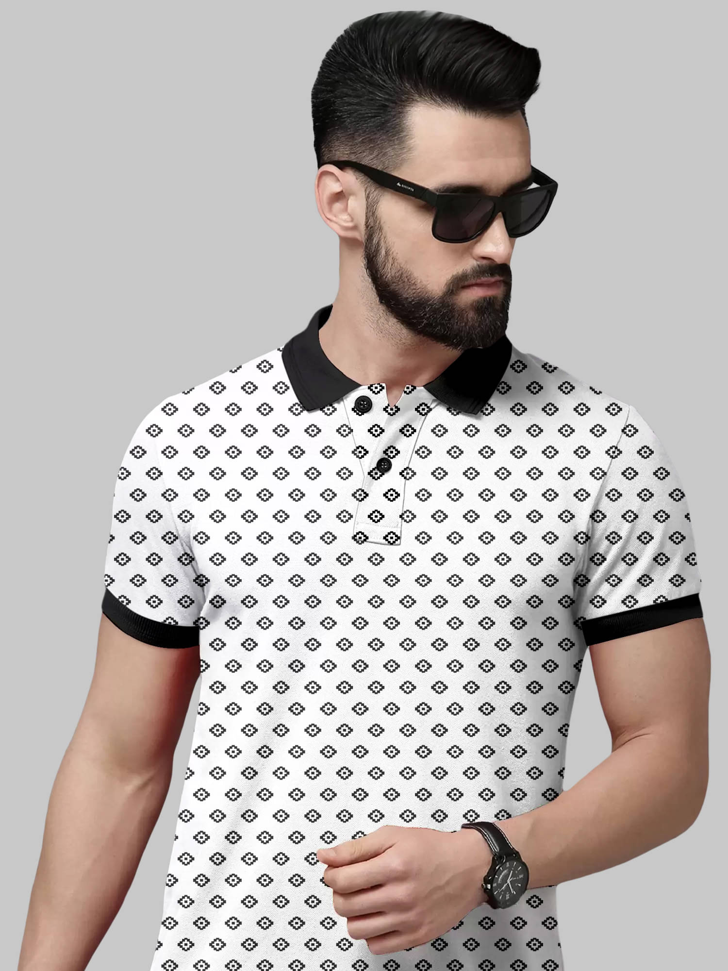     			FTX Pack of 1 Lycra Regular Fit Printed Half Sleeves Men's Polo T Shirt ( Black )