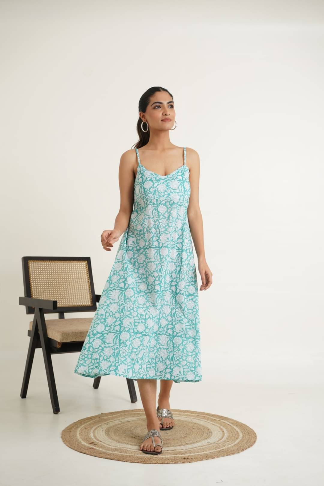     			Goodhand Women Cotton Printed A-line Dress ( Sea Green )