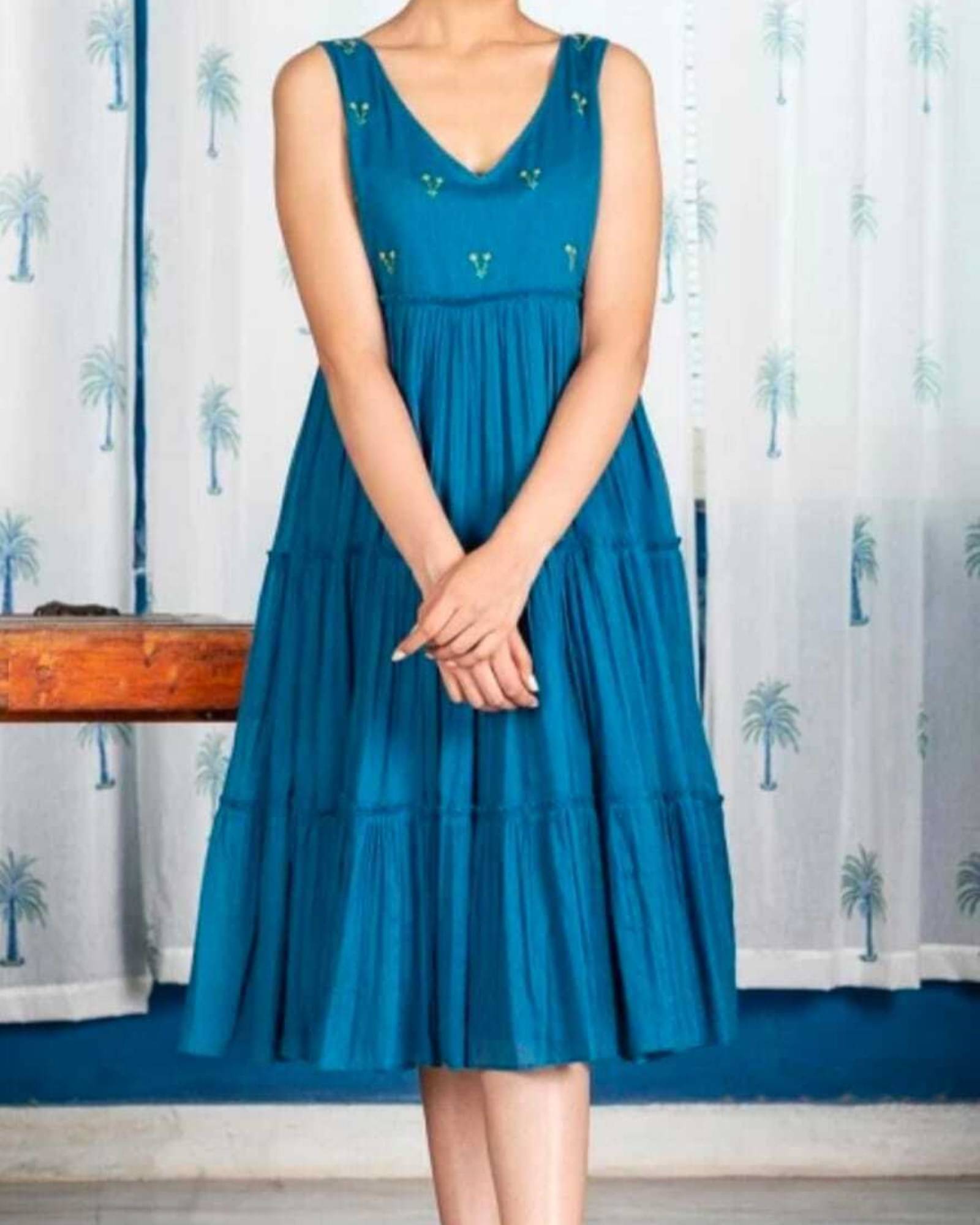     			Laxmi Creation Women Cotton Blend Printed Fit & Flare Dress ( Blue )