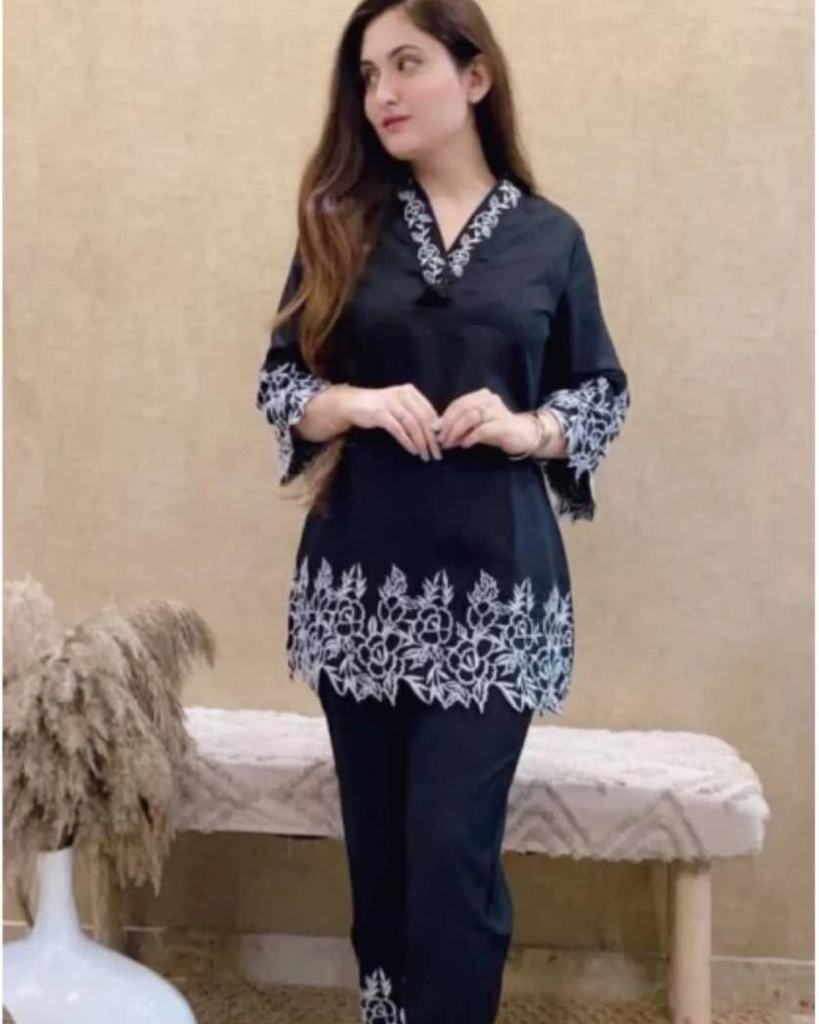 Laxmi Creation Viscose Embroidered Kurti With Pants Women's Stitched Salwar Suit - Black ( Pack of 1 ) Laxmi Creation Viscose Embroidered Kurti With Pants Women's Stitched Salwar Suit - Black ( Pack of 1 )