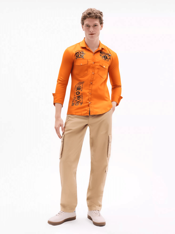NEW-18 Cotton Blend Regular Fit Printed Full Sleeves Men's Casual Shirt - Orange ( Pack of 1 ) NEW-18 Cotton Blend Regular Fit Printed Full Sleeves Men's Casual Shirt - Orange ( Pack of 1 )