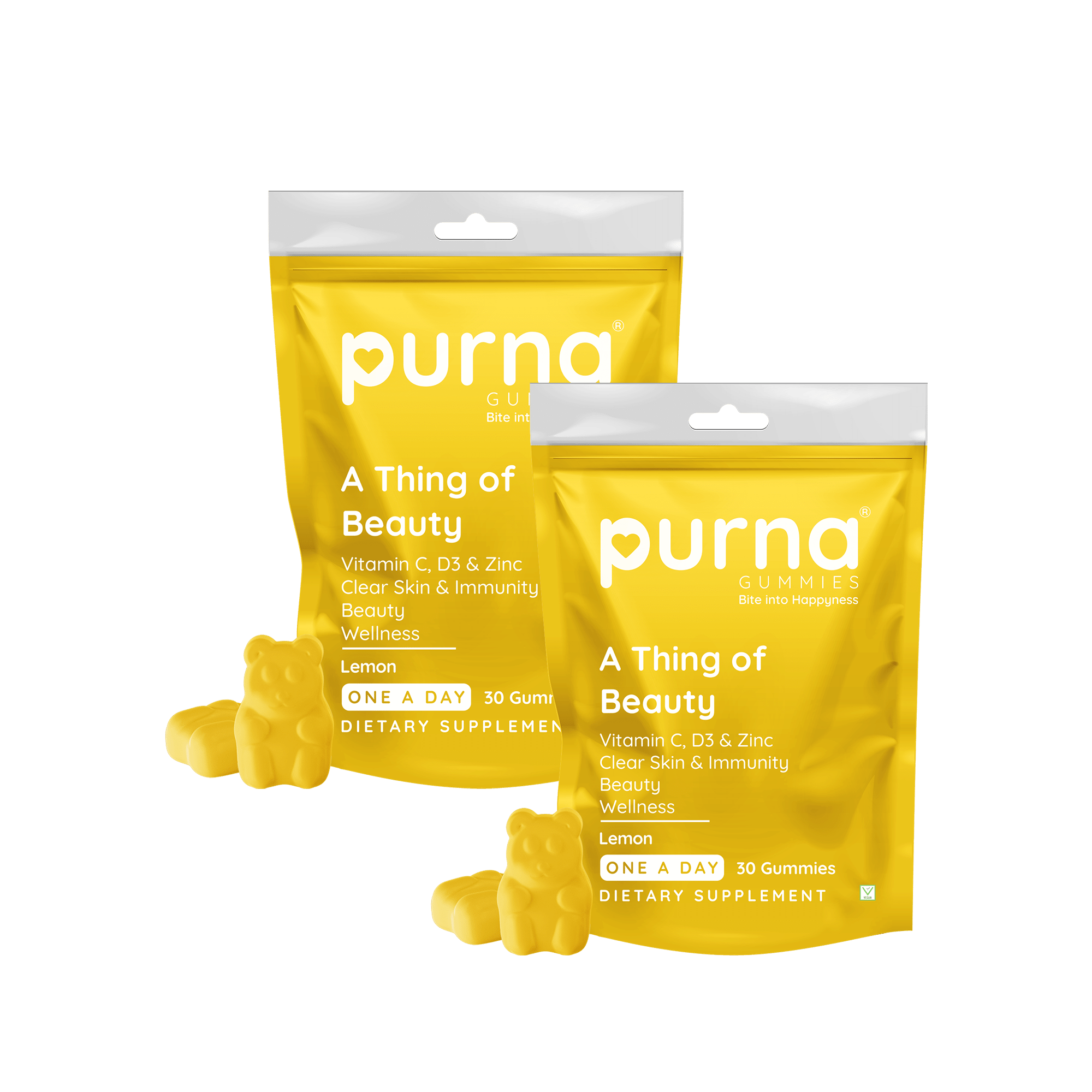     			Purna Gummies Vitamin C Lemon & Zinc for Adults & Kids, Immunity Boost, Skincare 30 No.s (Pack of 2)