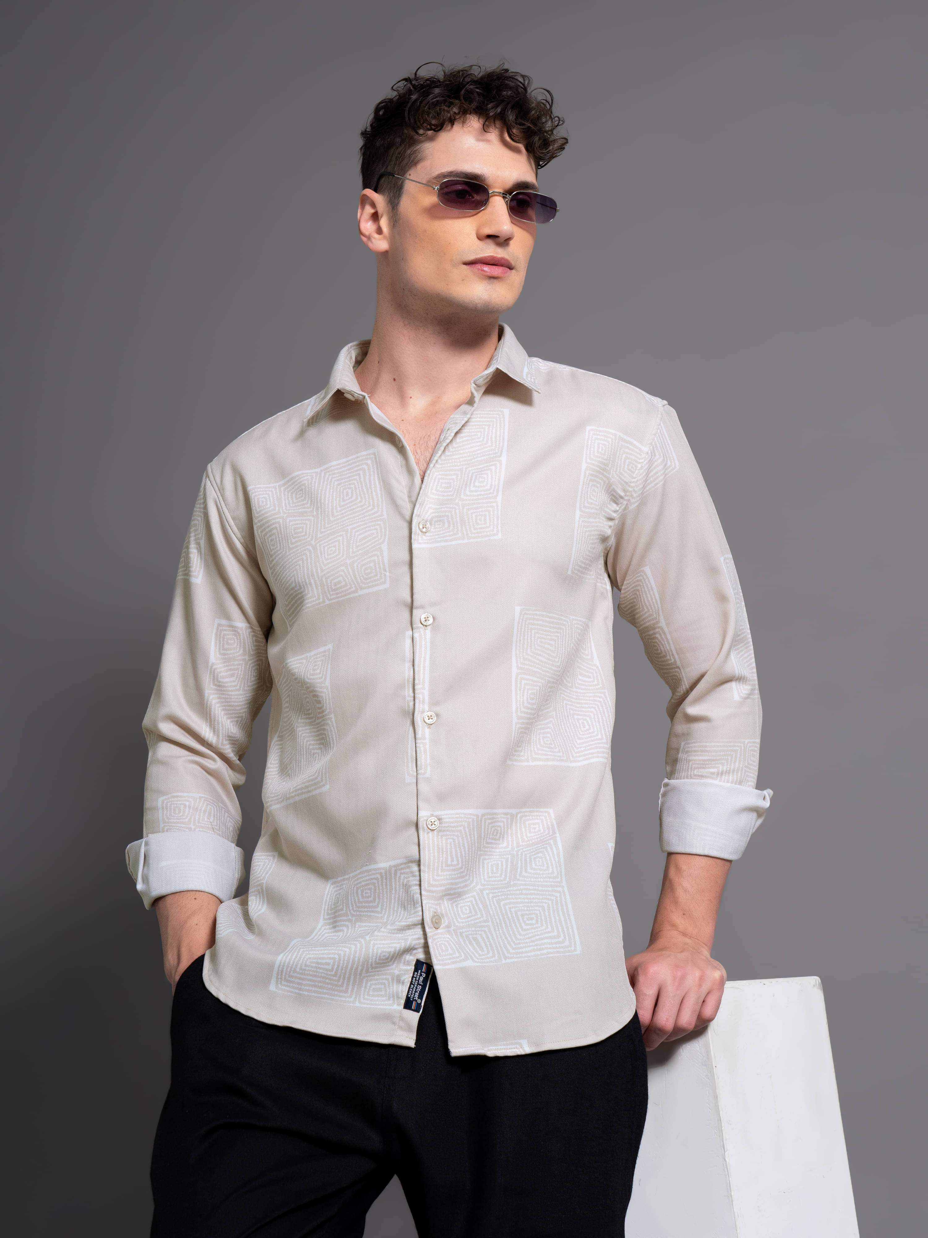     			Paul Street 100% Cotton Slim Fit Printed Full Sleeves Men's Casual Shirt - Beige ( Pack of 1 )