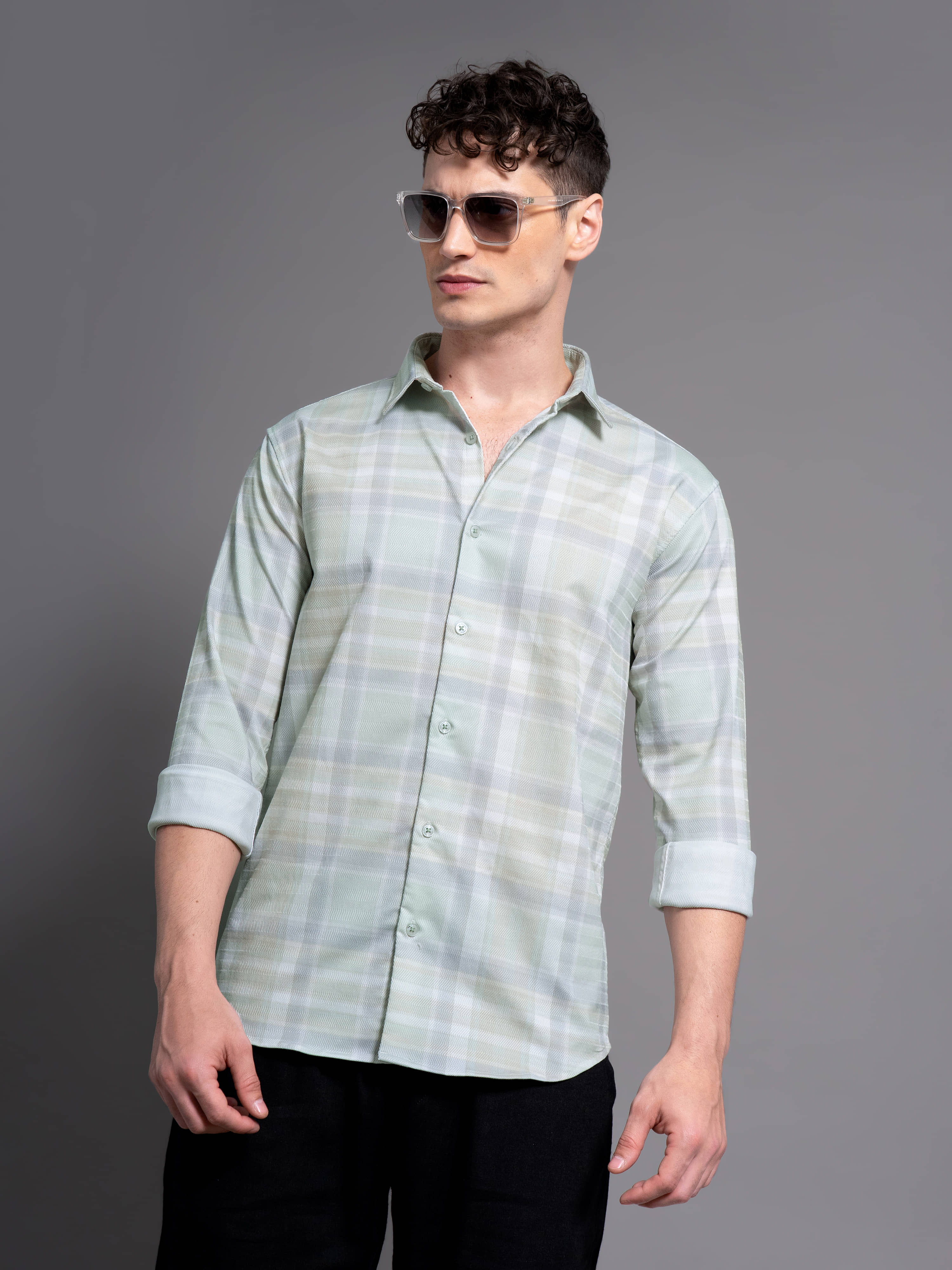 Paul Street 100% Cotton Slim Fit Checks Full Sleeves Men's Casual Shirt - Green ( Pack of 1 )