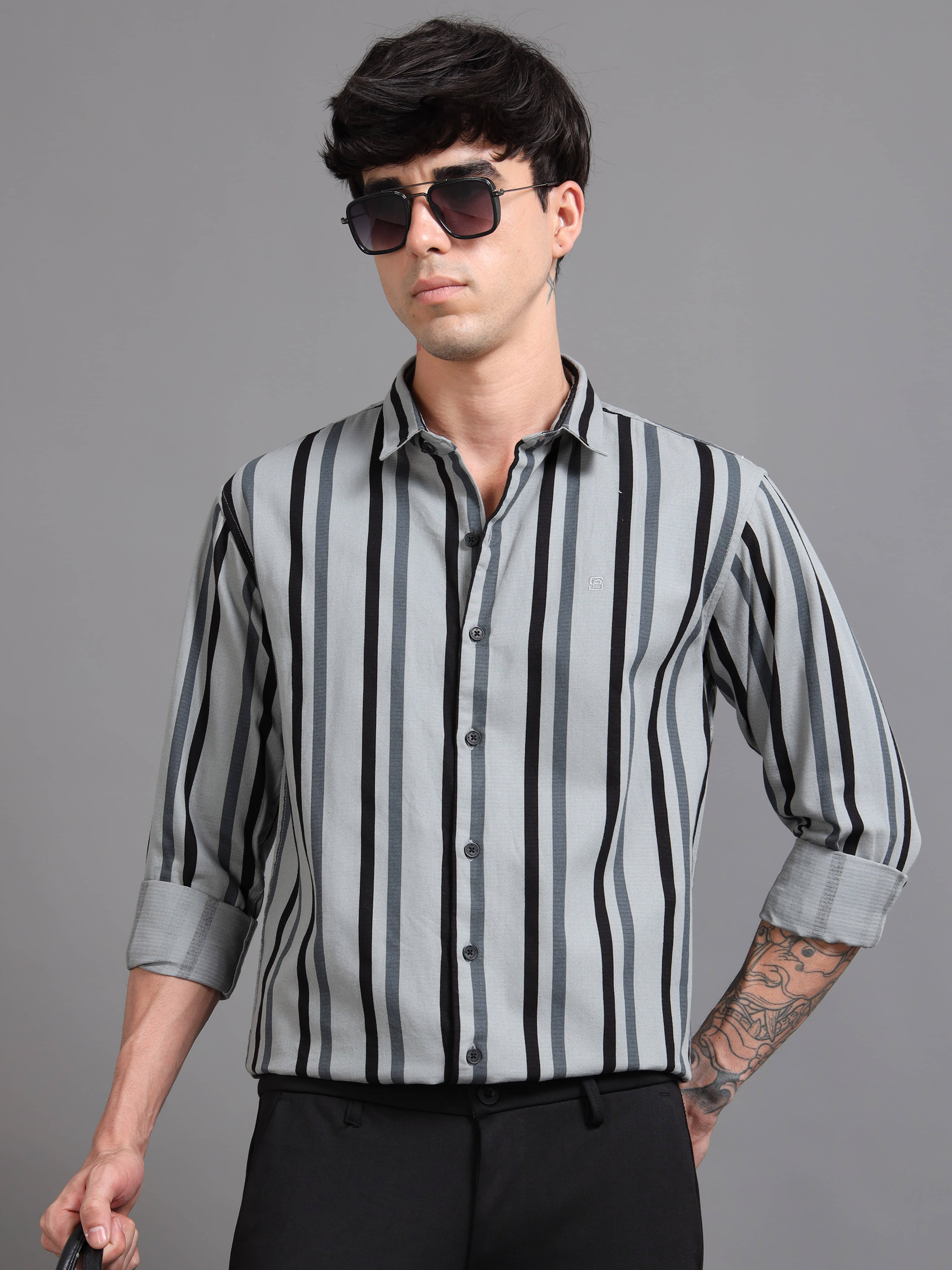     			Paul Street 100% Cotton Slim Fit Striped Full Sleeves Men's Casual Shirt - Grey ( Pack of 1 )