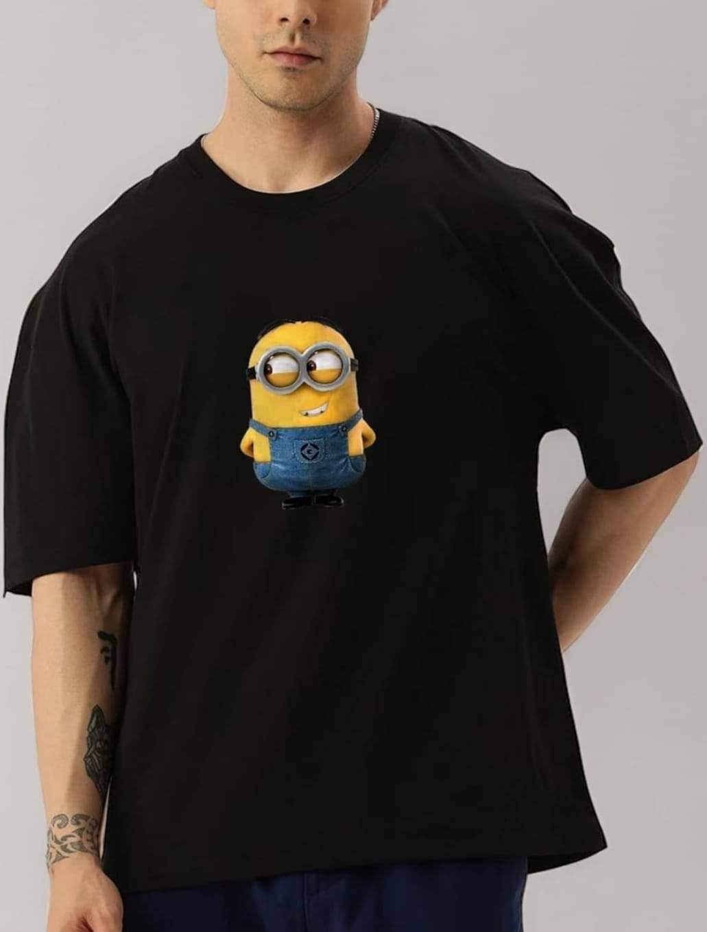 RF RAVES Cotton Blend Oversized Fit Printed Half Sleeves Men's Round T-Shirt - Black ( Pack of 1 ) RF RAVES Cotton Blend Oversized Fit Printed Half Sleeves Men's Round T-Shirt - Black ( Pack of 1 )