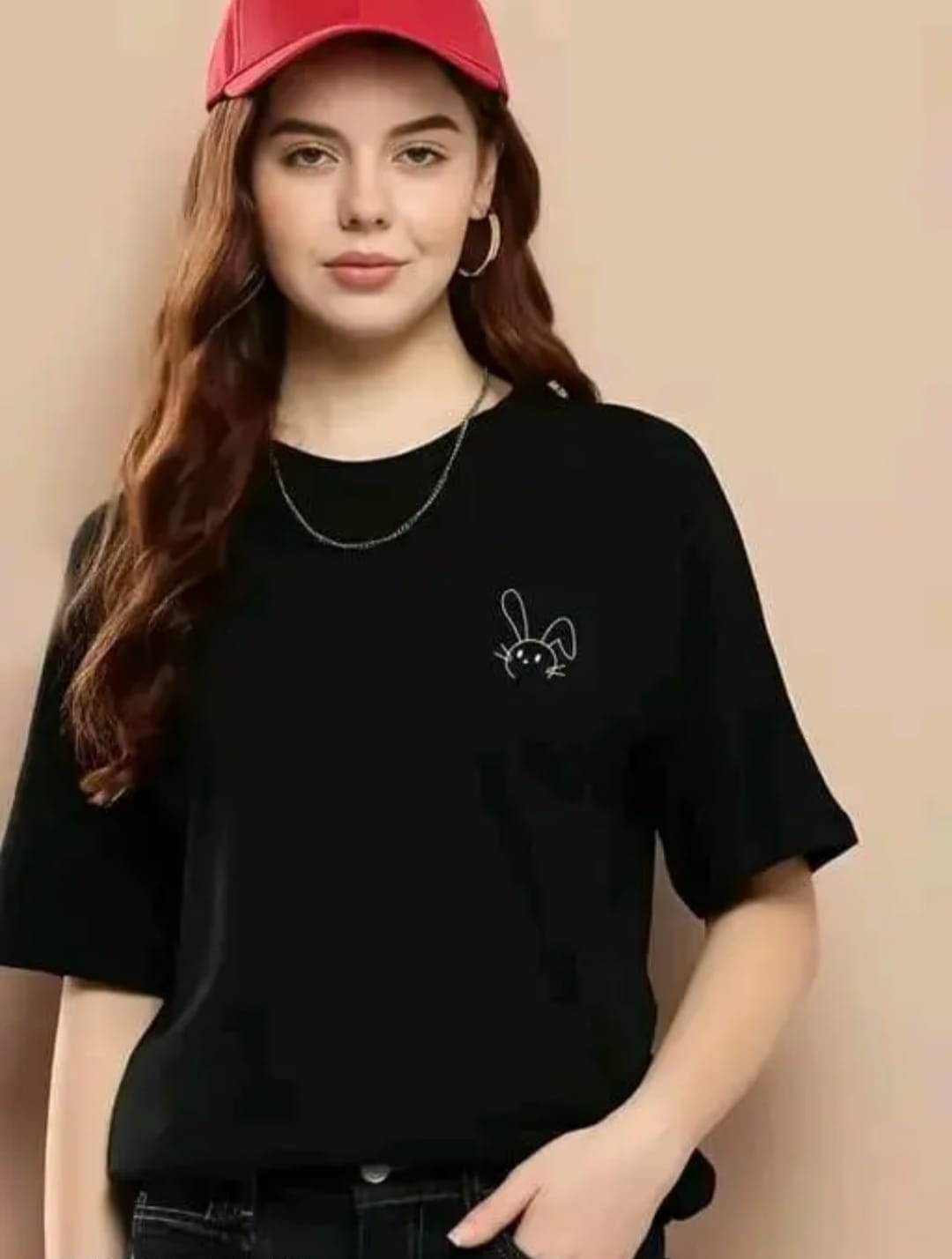    			RF RAVES Women Cotton Blend Printed Oversized Fit Round Neck T-Shirt ( Black )