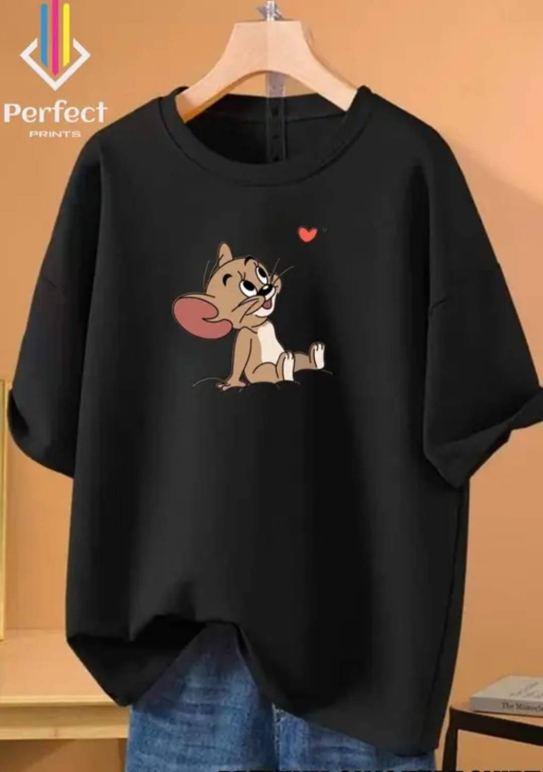 RF RAVES Women Cotton Blend Printed Oversized Fit Round Neck T-Shirt ( Black ) RF RAVES Women Cotton Blend Printed Oversized Fit Round Neck T-Shirt ( Black )