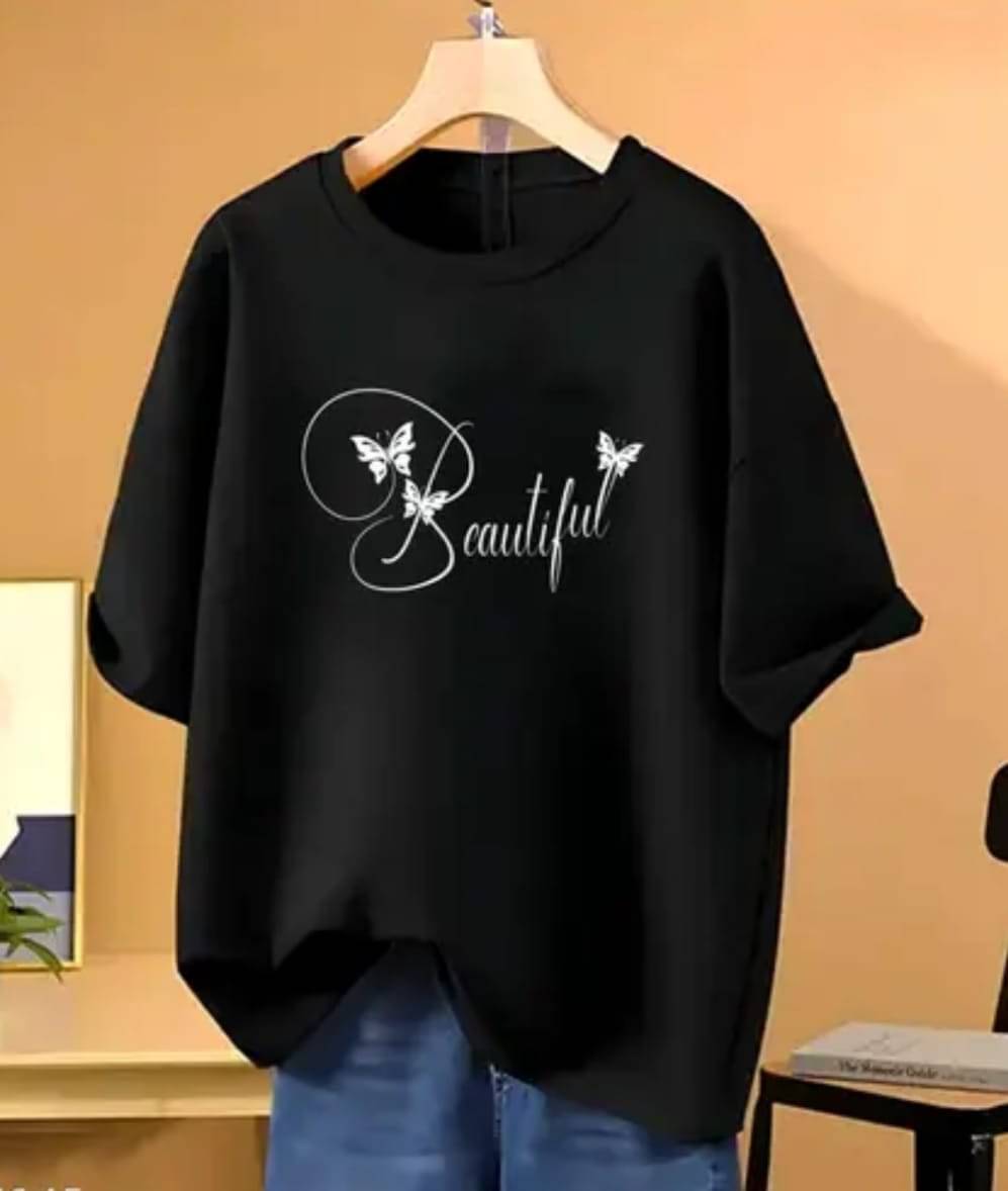 RF RAVES Women Cotton Blend Printed Oversized Fit Round Neck T-Shirt ( Black ) RF RAVES Women Cotton Blend Printed Oversized Fit Round Neck T-Shirt ( Black )