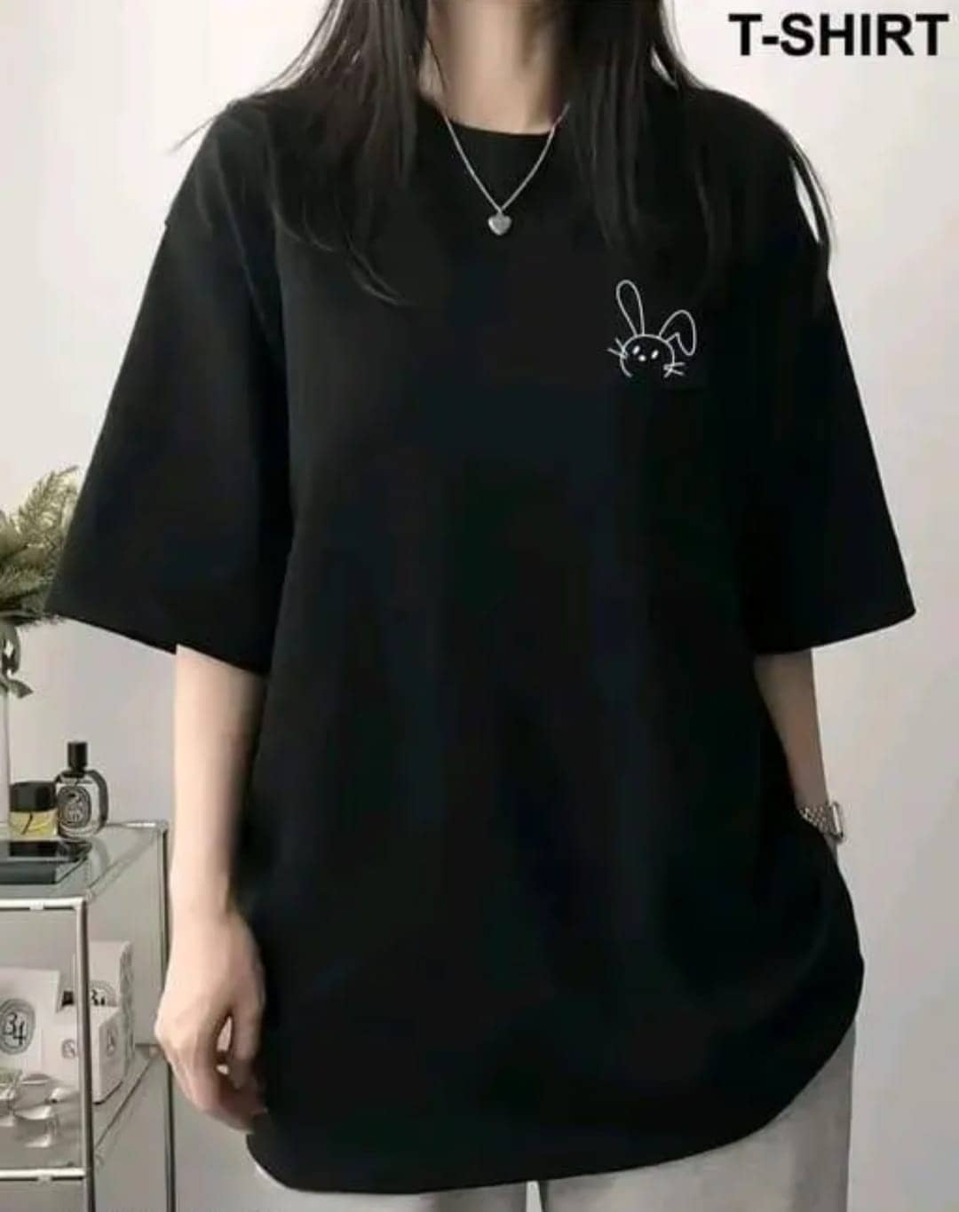 RF RAVES Women Cotton Blend Printed Oversized Fit Round Neck T-Shirt ( Black )