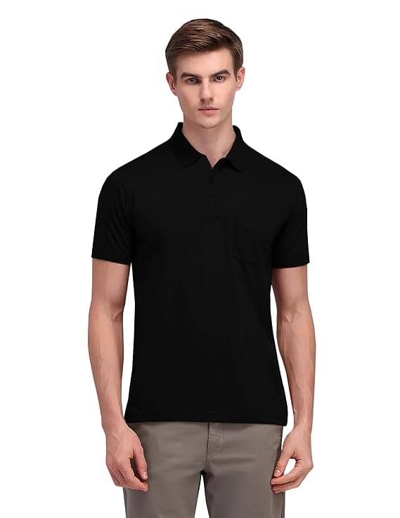     			Reoutlook Pack of 1 Cotton Blend Regular Fit Solid Half Sleeves Men's Polo T Shirt ( Black )
