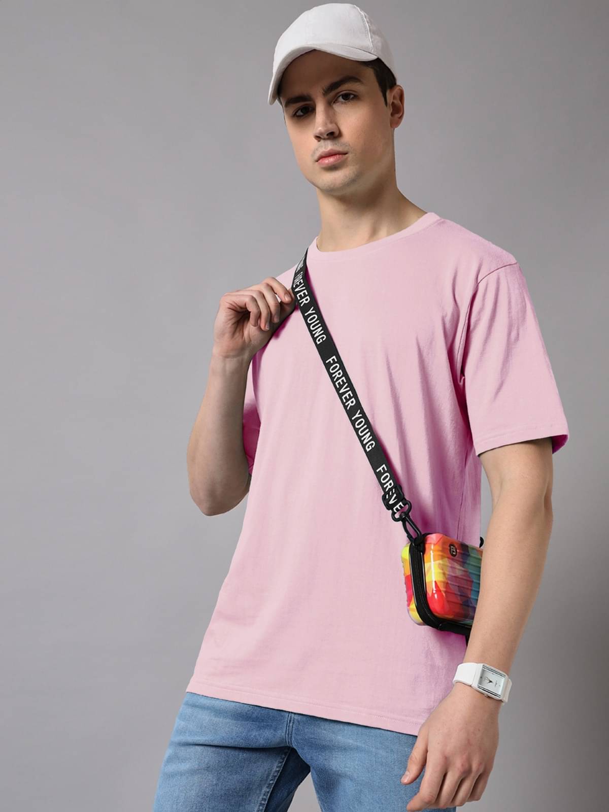     			The Dry State Cotton Oversized Fit Solid Half Sleeves Men's Round T-Shirt - Pink ( Pack of 1 )