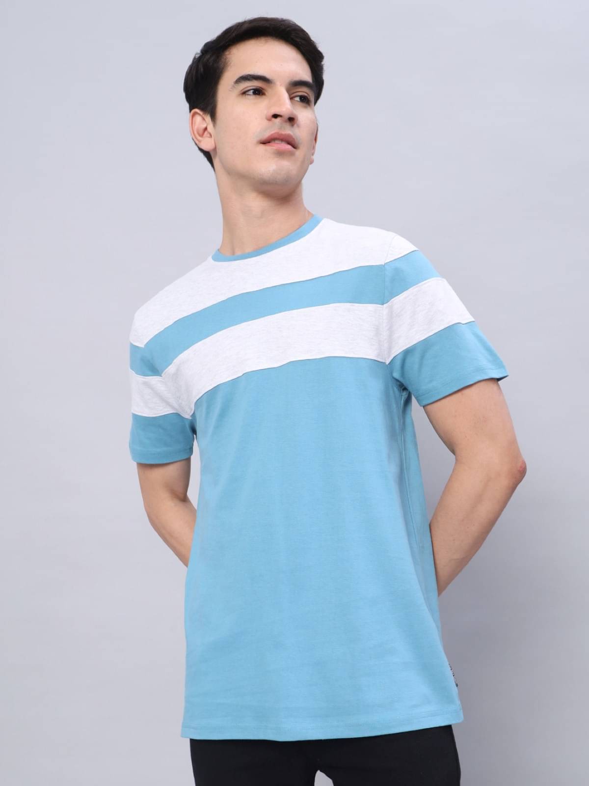 The Dry State Cotton Regular Fit Colorblock Half Sleeves Men's Round T-Shirt - Multicolor ( Pack of 1 )     			The Dry State Cotton Regular Fit Colorblock Half Sleeves Men's Round T-Shirt - Multicolor ( Pack of 1 )