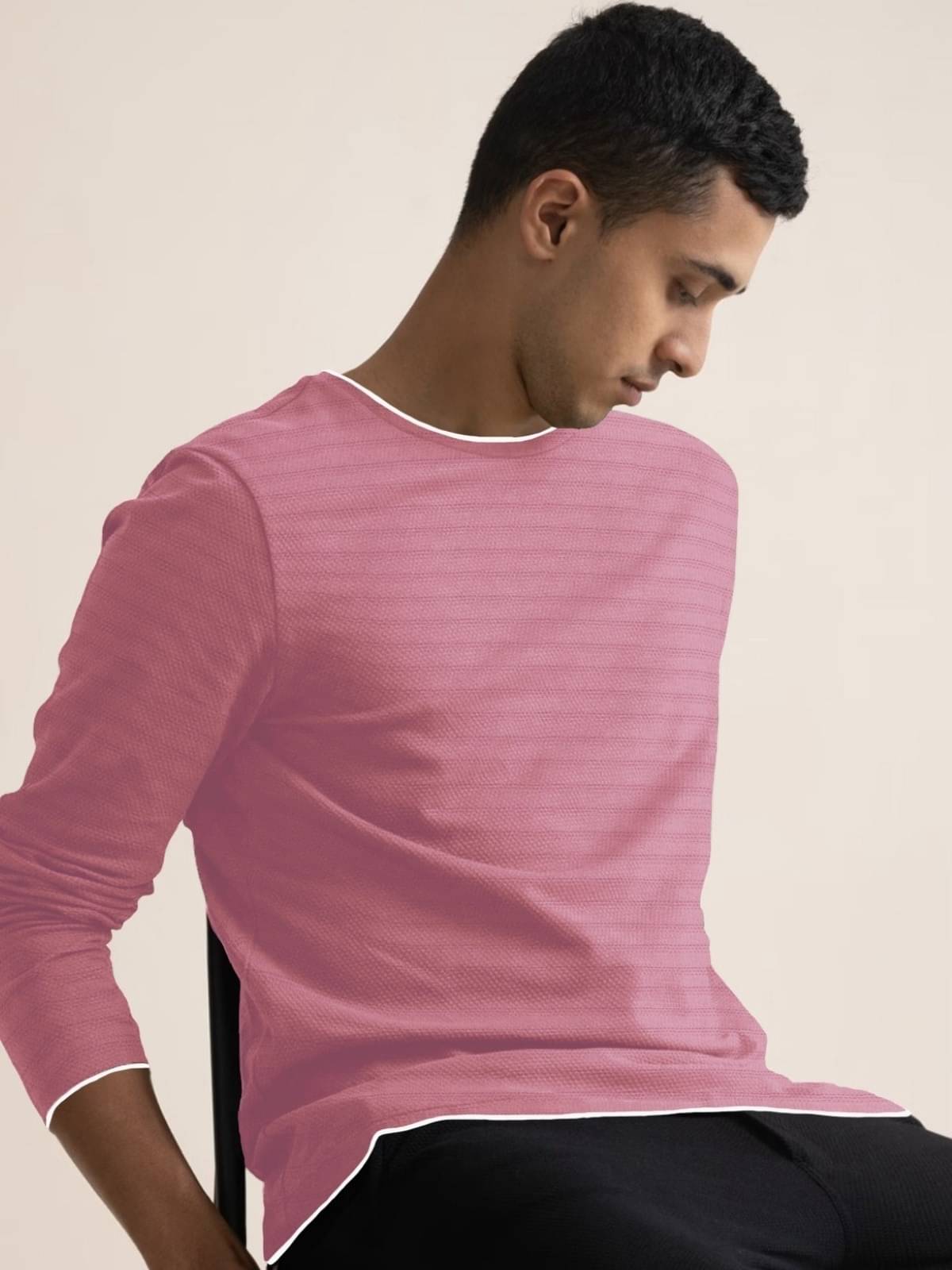 The Dry State Cotton Slim Fit Striped Full Sleeves Men's Round T-Shirt - Pink ( Pack of 1 ) The Dry State Cotton Slim Fit Striped Full Sleeves Men's Round T-Shirt - Pink ( Pack of 1 )