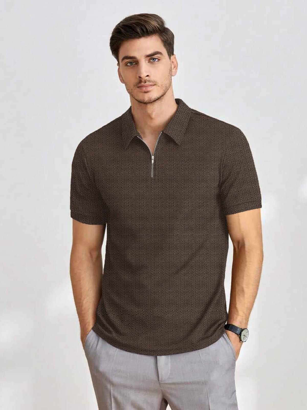     			The Dry State Polyester Regular Fit Solid Half Sleeves Men's Mandarin Collar T-Shirt - Brown ( Pack of 1 )