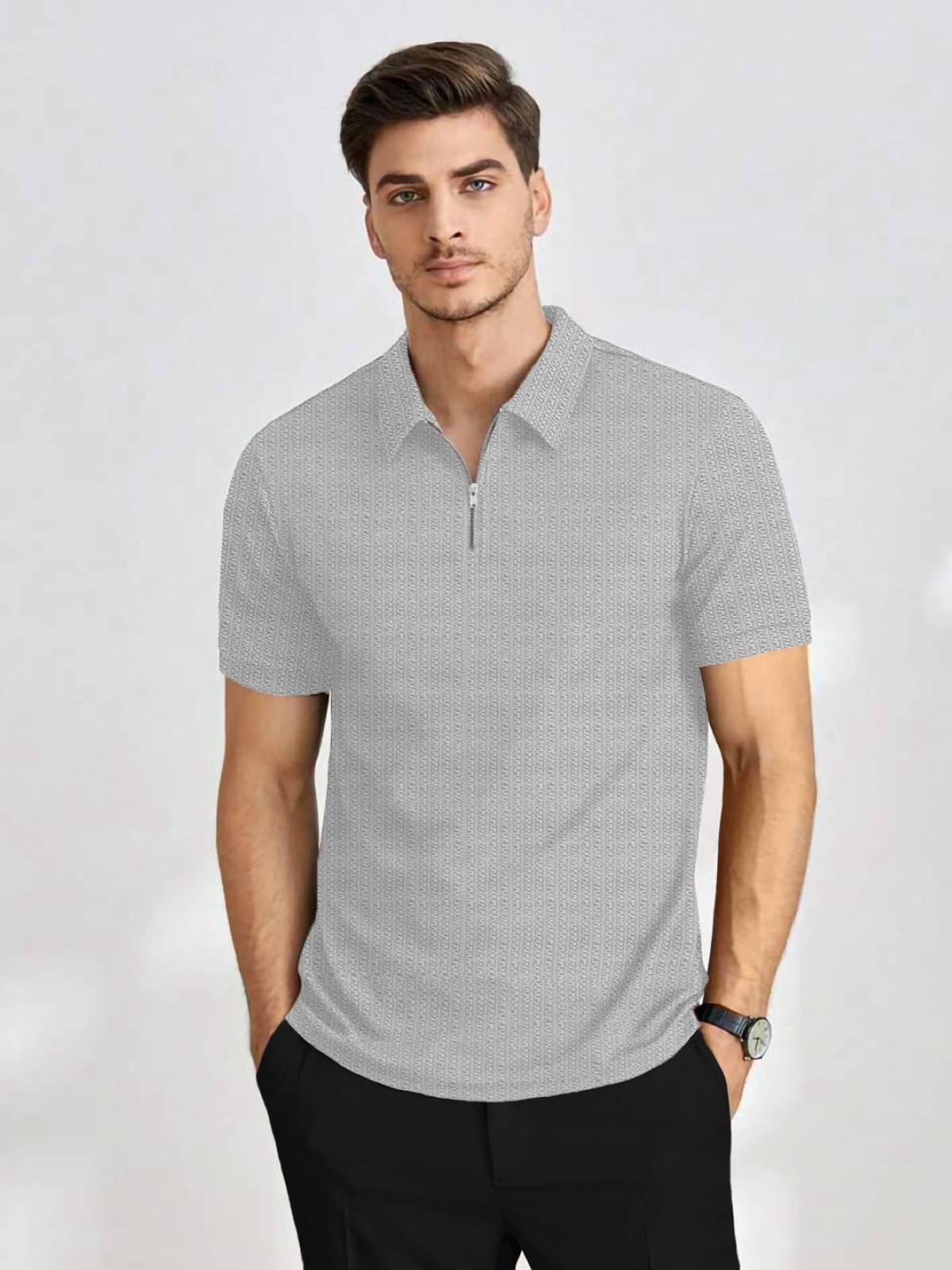 The Dry State Polyester Regular Fit Self Design Half Sleeves Men's Mandarin Collar T-Shirt - Grey ( Pack of 1 ) The Dry State Polyester Regular Fit Self Design Half Sleeves Men's Mandarin Collar T-Shirt - Grey ( Pack of 1 )