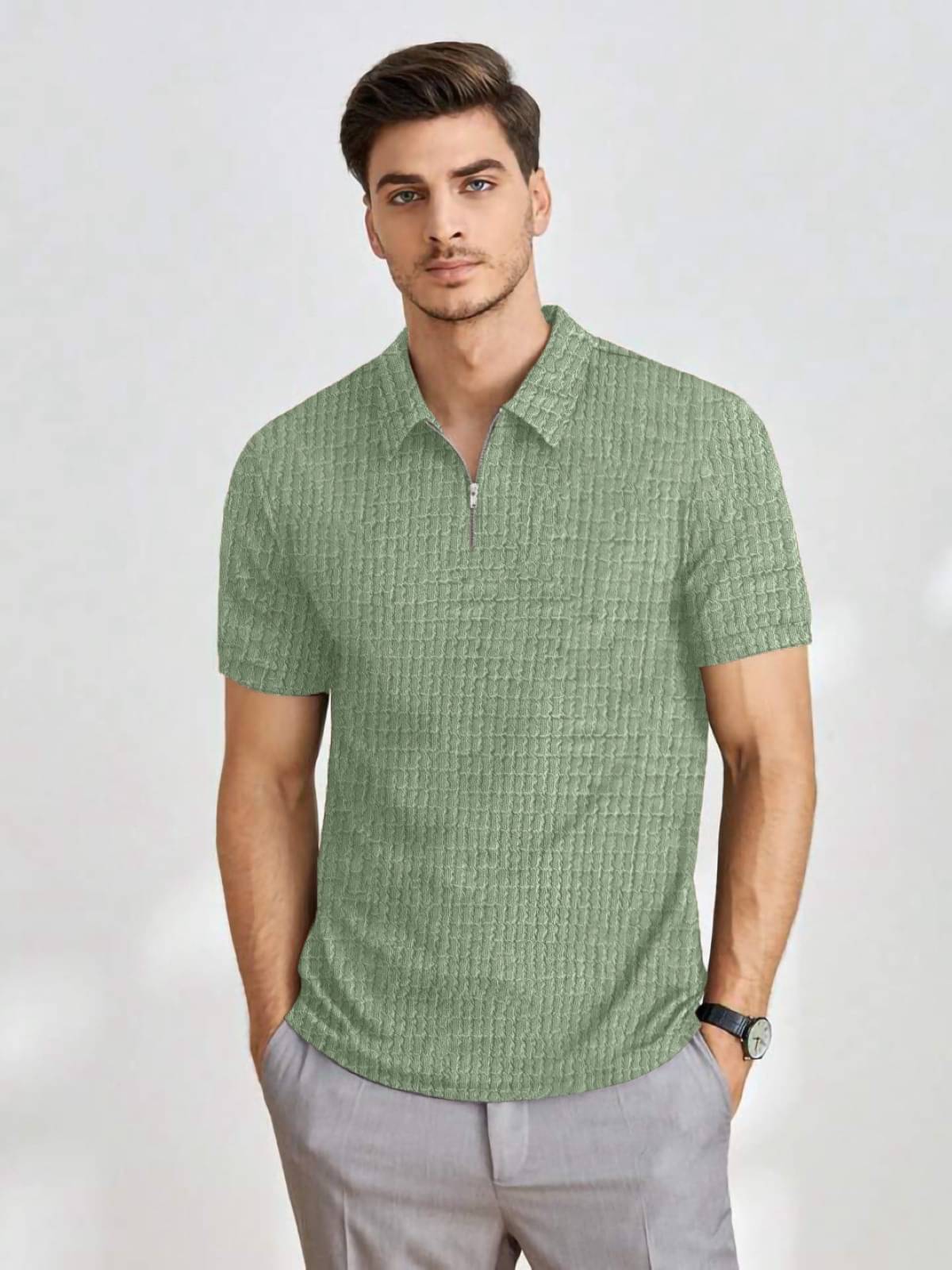 The Dry State Polyester Regular Fit Self Design Half Sleeves Men's Mandarin Collar T-Shirt - Light Green ( Pack of 1 ) The Dry State Polyester Regular Fit Self Design Half Sleeves Men's Mandarin Collar T-Shirt - Light Green ( Pack of 1 )