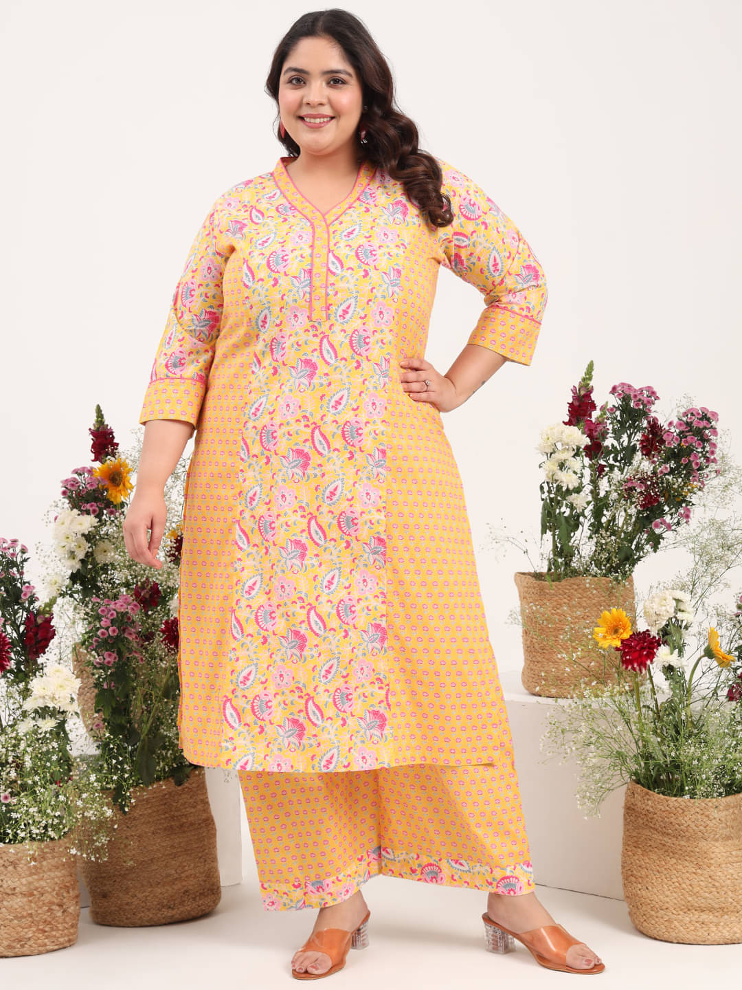 Tissu Cotton Printed Kurti With Palazzo Women's Stitched Salwar Suit - Yellow ( Pack of 1 ) Tissu Cotton Printed Kurti With Palazzo Women's Stitched Salwar Suit - Yellow ( Pack of 1 )