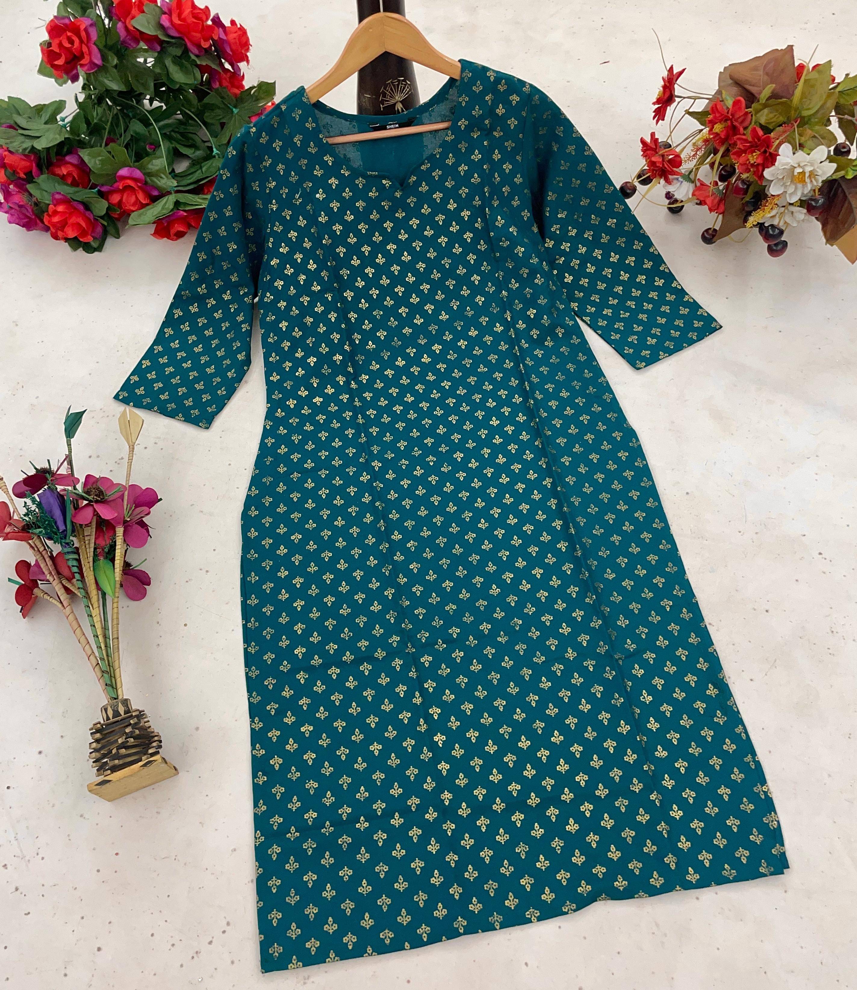     			gufrina Pack of 1 Cotton Blend Printed A-line Women's Kurti - ( Teal )