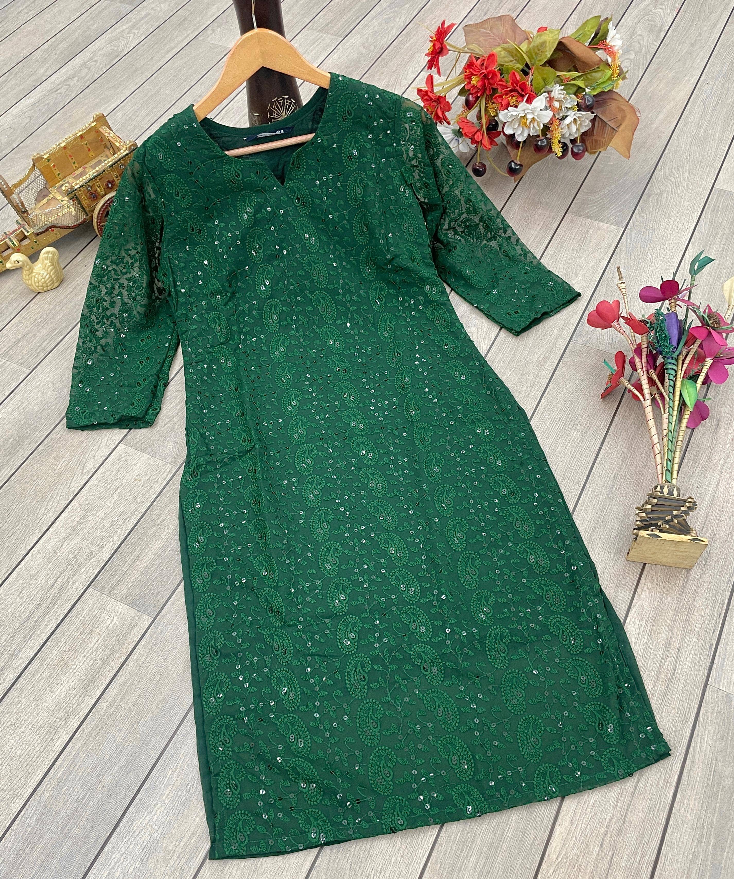     			gufrina Pack of 1 Georgette Chikankari A-line Women's Kurti - ( Green )