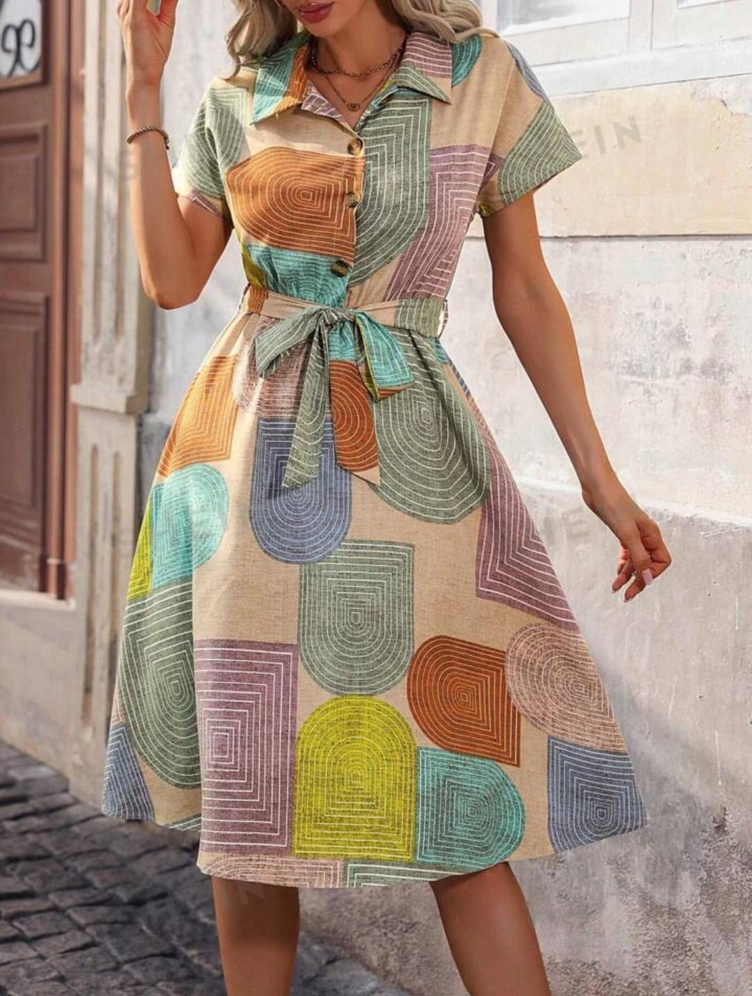gufrina Women Polyester Printed Shirt Dress ( Beige )     			gufrina Women Polyester Printed Shirt Dress ( Beige )