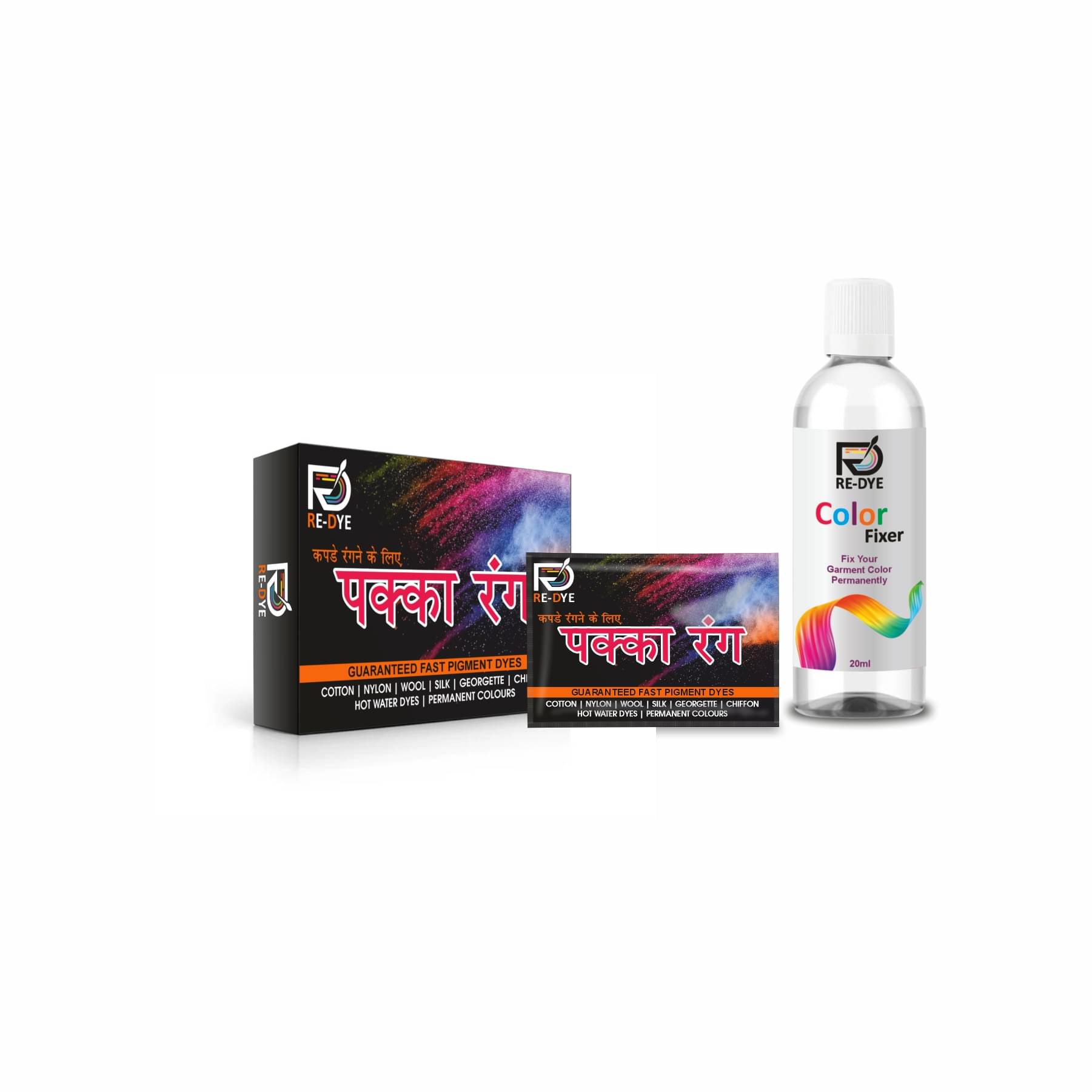 Redye Pakka Rang Fabric Dye Color Black 5gm Each Set of 5 with 1 Color Fixer 20ml Redye Pakka Rang Fabric Dye Color Black 5gm Each Set of 5 with 1 Color Fixer 20ml